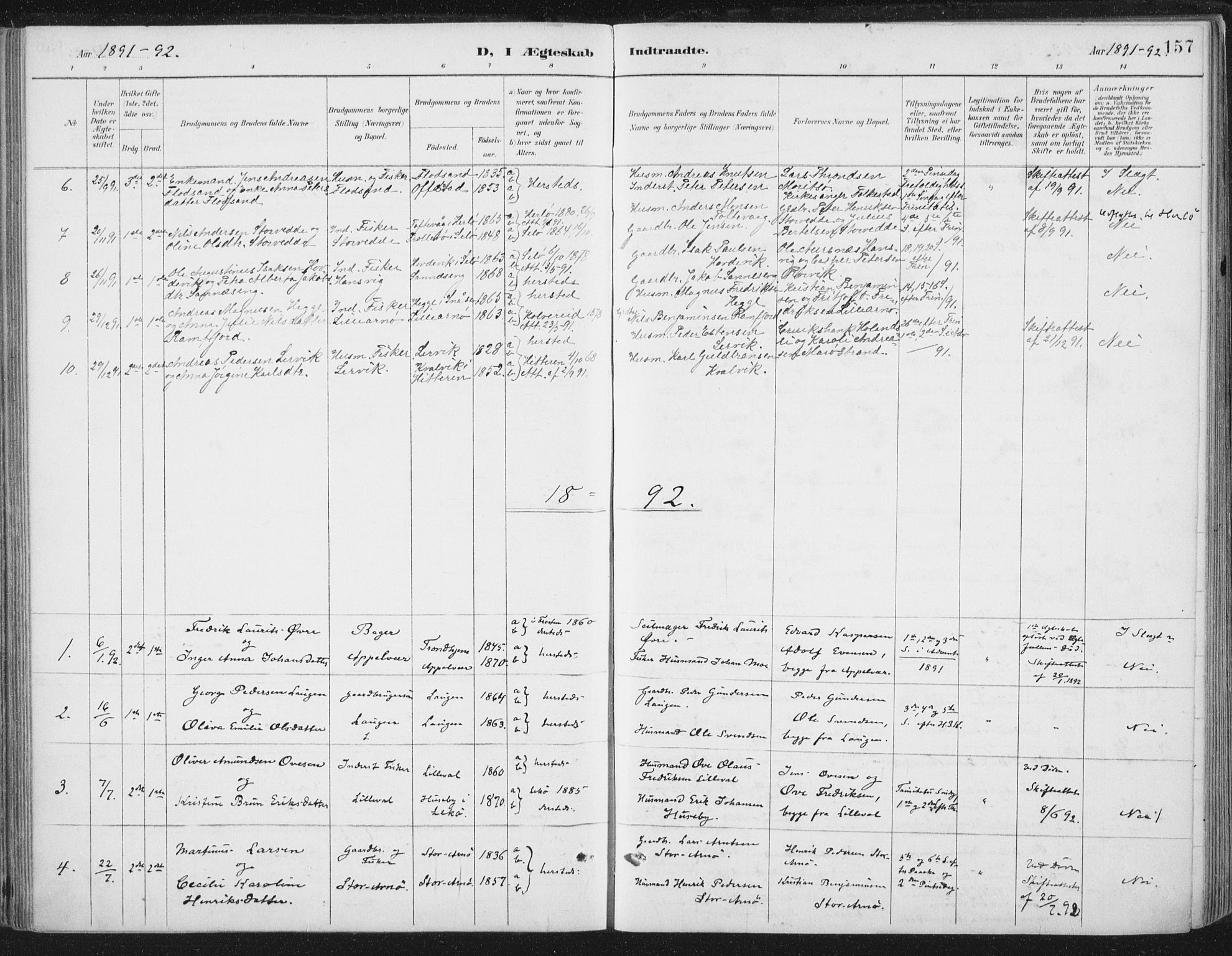 Ministerialprotokoller, klokkerbøker og fødselsregistre - Nord-Trøndelag, SAT/A-1458/784/L0673: Parish register (official) no. 784A08, 1888-1899, p. 157