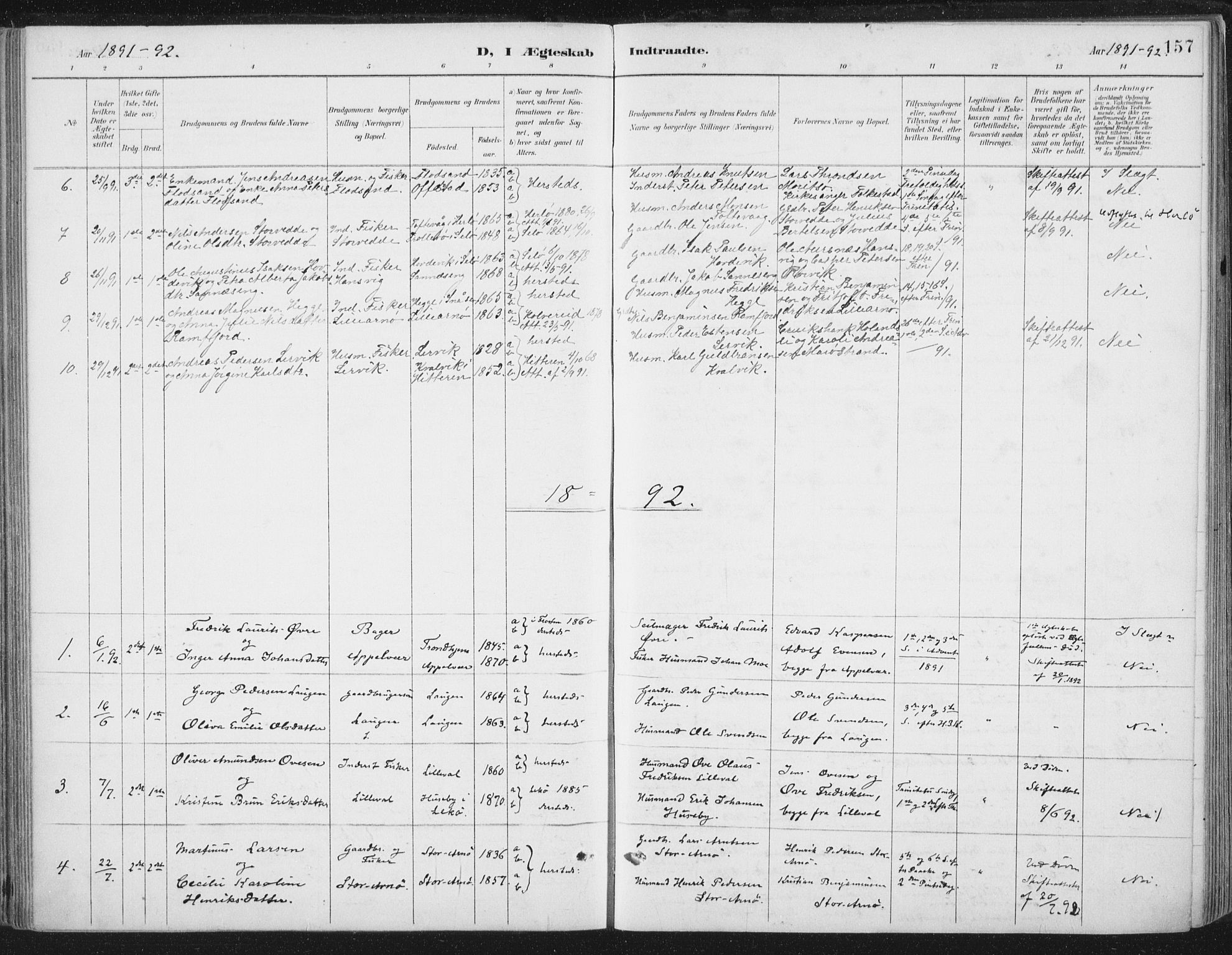 Ministerialprotokoller, klokkerbøker og fødselsregistre - Nord-Trøndelag, AV/SAT-A-1458/784/L0673: Parish register (official) no. 784A08, 1888-1899, p. 157