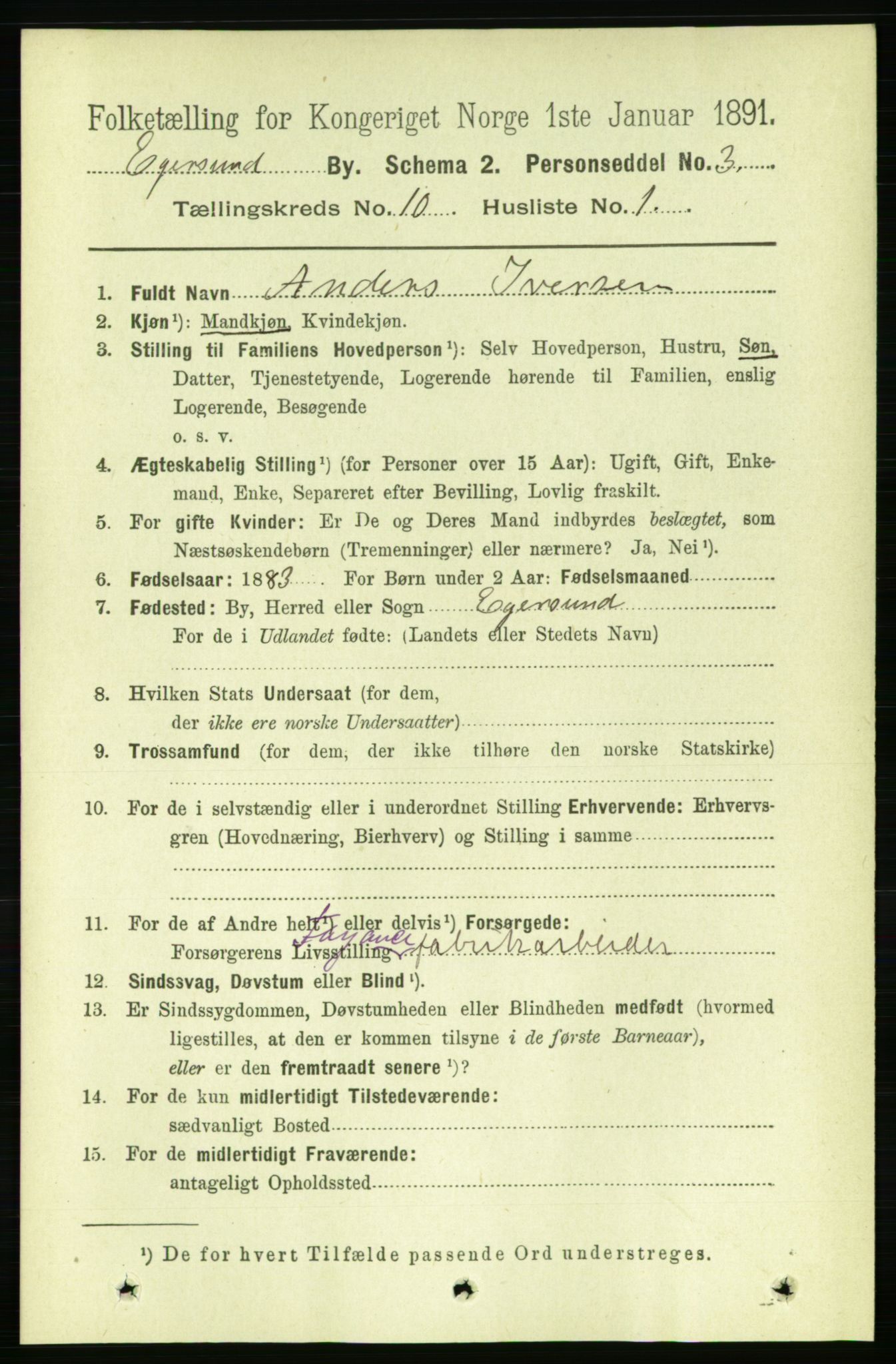 RA, 1891 census for 1101 Egersund, 1891, p. 1728