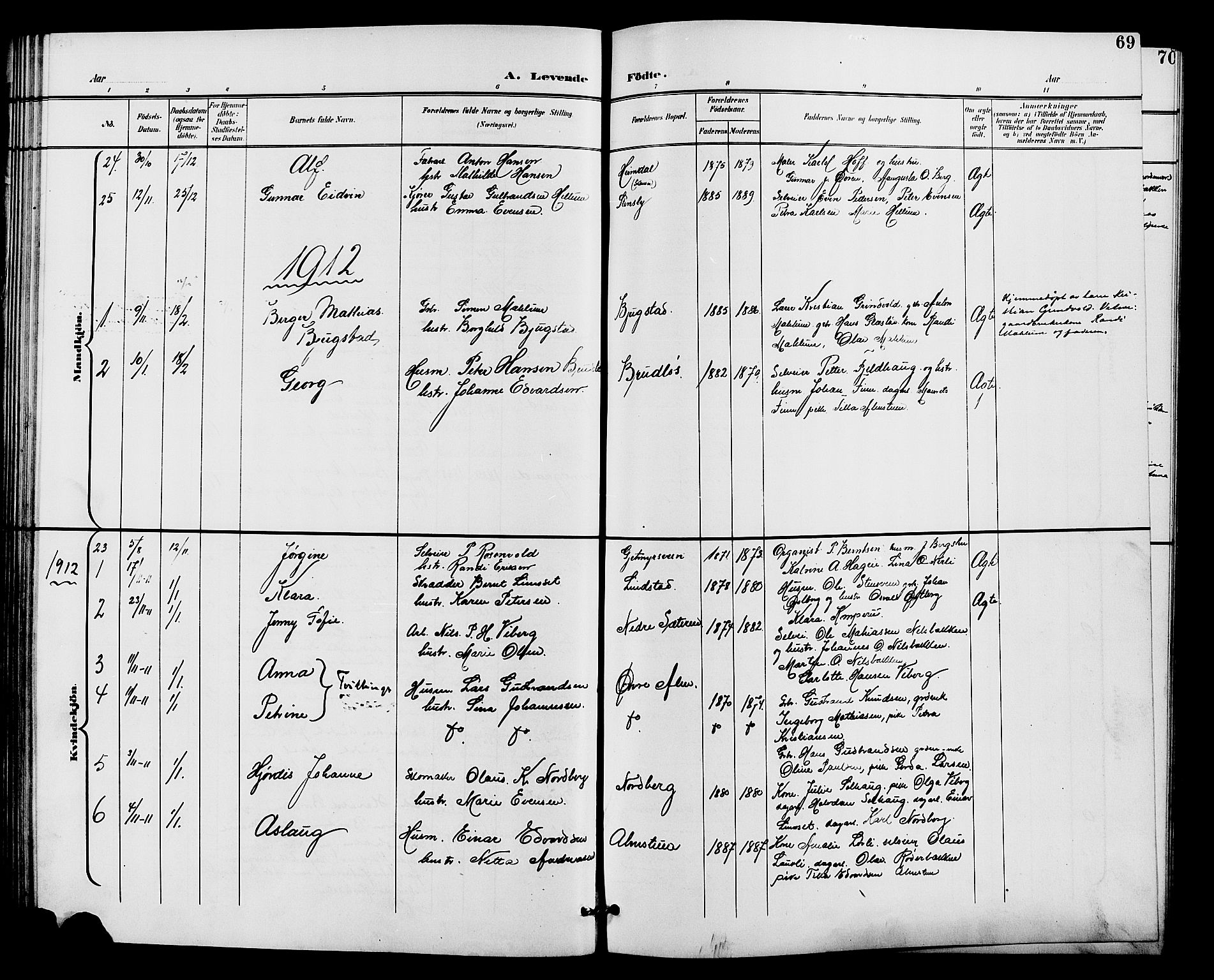 Vardal prestekontor, SAH/PREST-100/H/Ha/Hab/L0011: Parish register (copy) no. 11, 1899-1913, p. 69