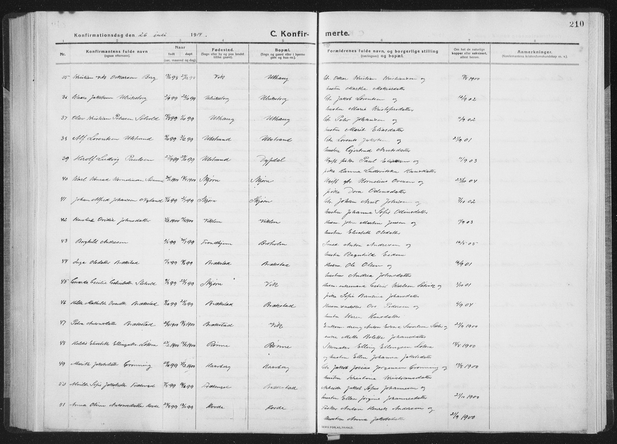 Ministerialprotokoller, klokkerbøker og fødselsregistre - Sør-Trøndelag, AV/SAT-A-1456/659/L0747: Parish register (copy) no. 659C04, 1913-1938, p. 210