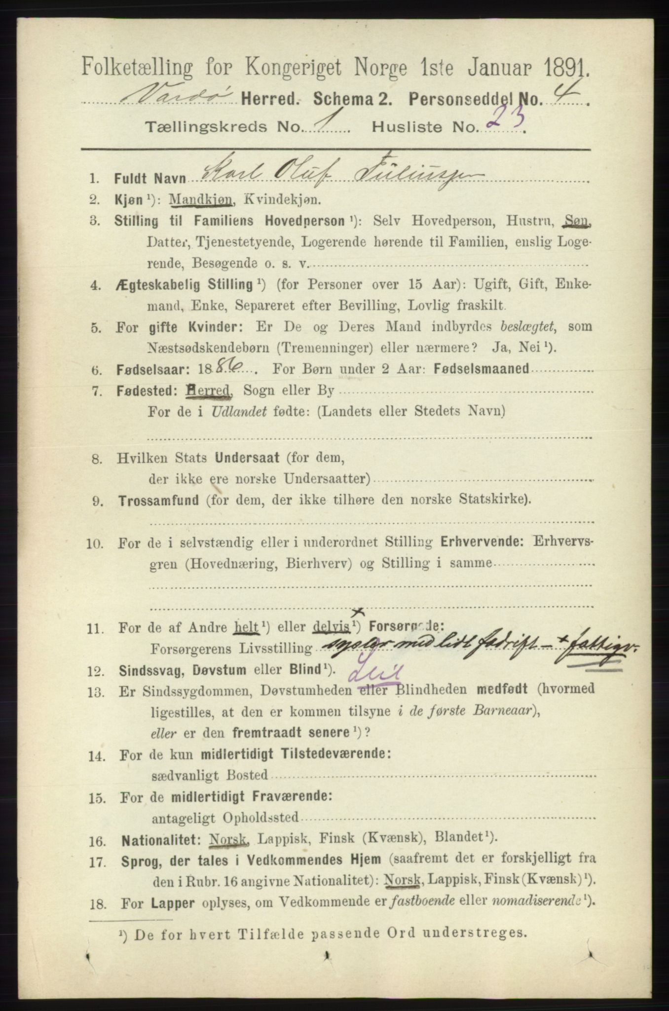 RA, 1891 census for 2028 Vardø, 1891, p. 182