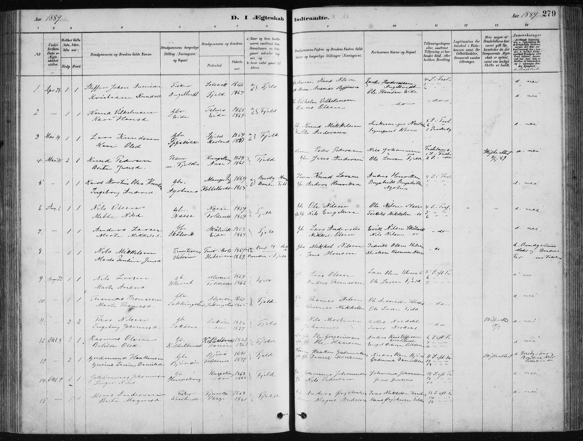 Fjell sokneprestembete, SAB/A-75301/H/Haa: Parish register (official) no. A  8, 1878-1898, p. 279