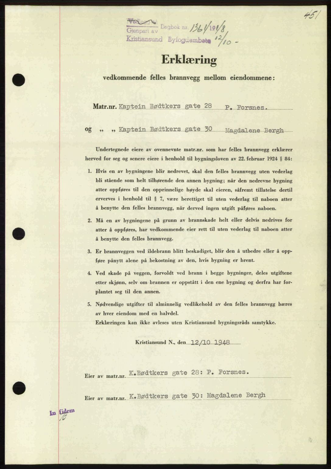 Kristiansund byfogd, AV/SAT-A-4587/A/27: Mortgage book no. 44, 1947-1948, Diary no: : 1364/1948