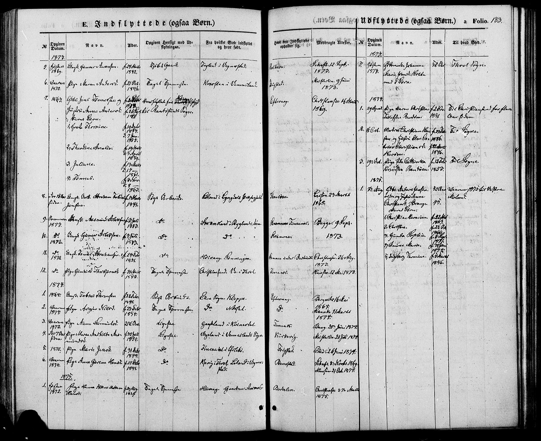 Oddernes sokneprestkontor, SAK/1111-0033/F/Fa/Fab/L0001: Parish register (official) no. A 1, 1865-1884, p. 183