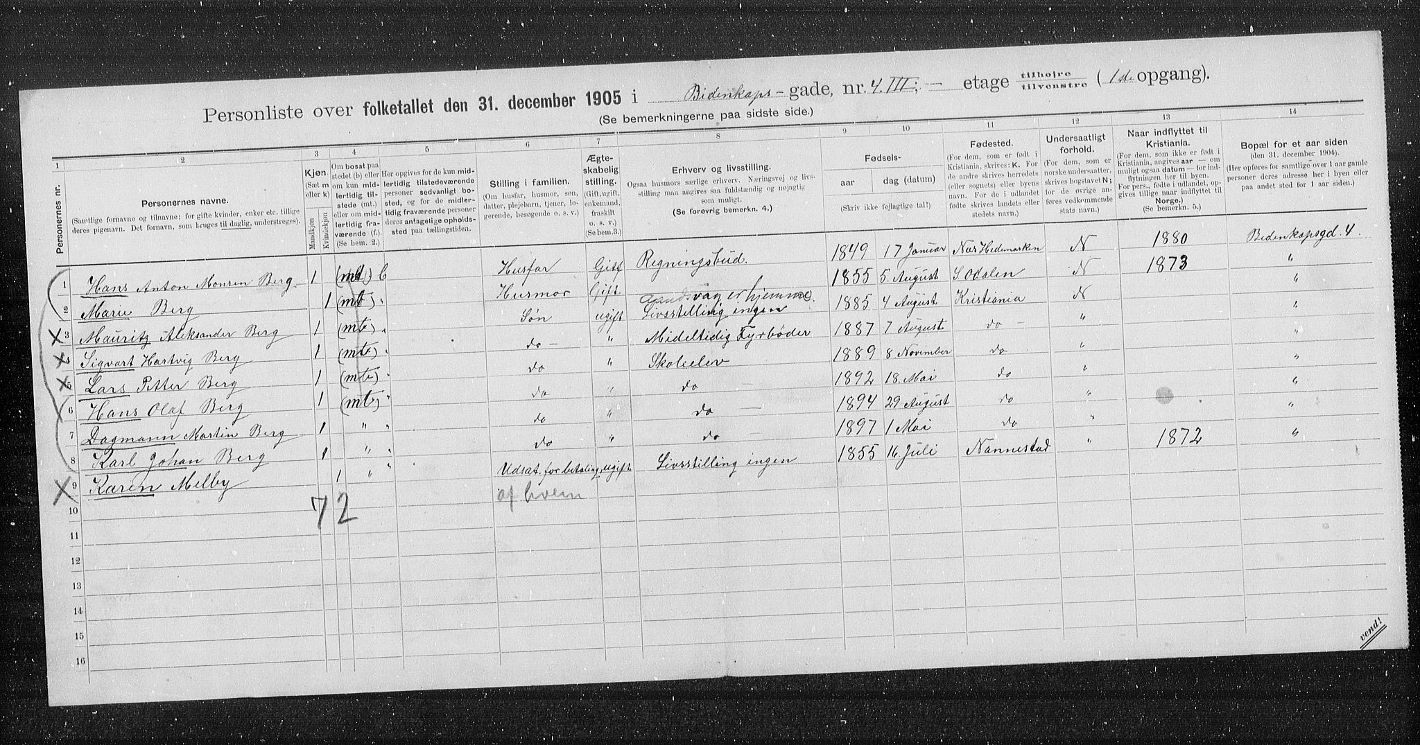 OBA, Municipal Census 1905 for Kristiania, 1905, p. 2317