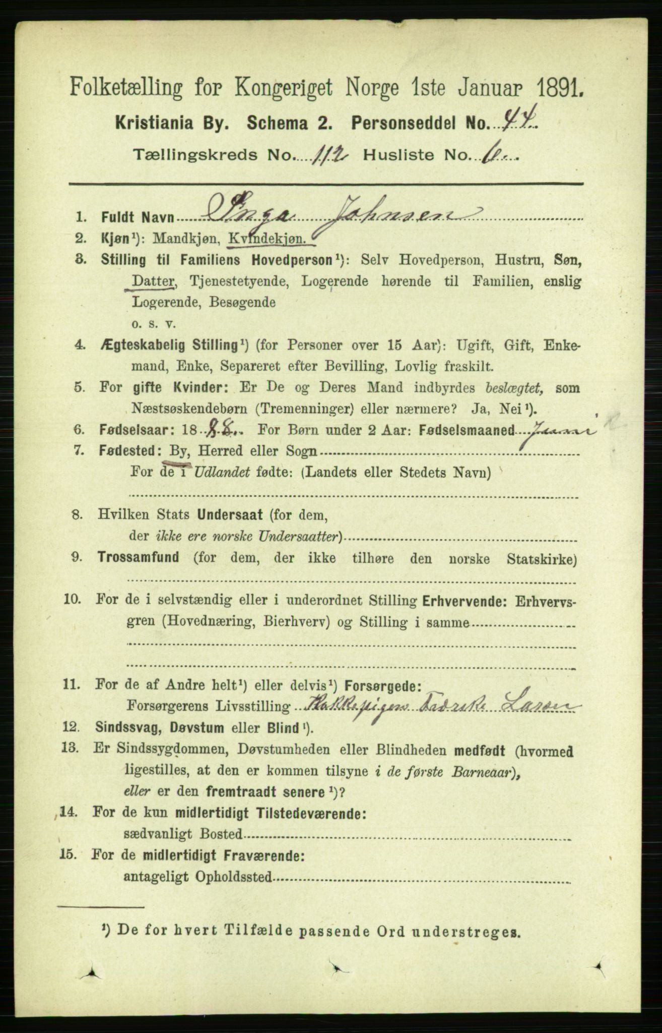 RA, 1891 census for 0301 Kristiania, 1891, p. 59148