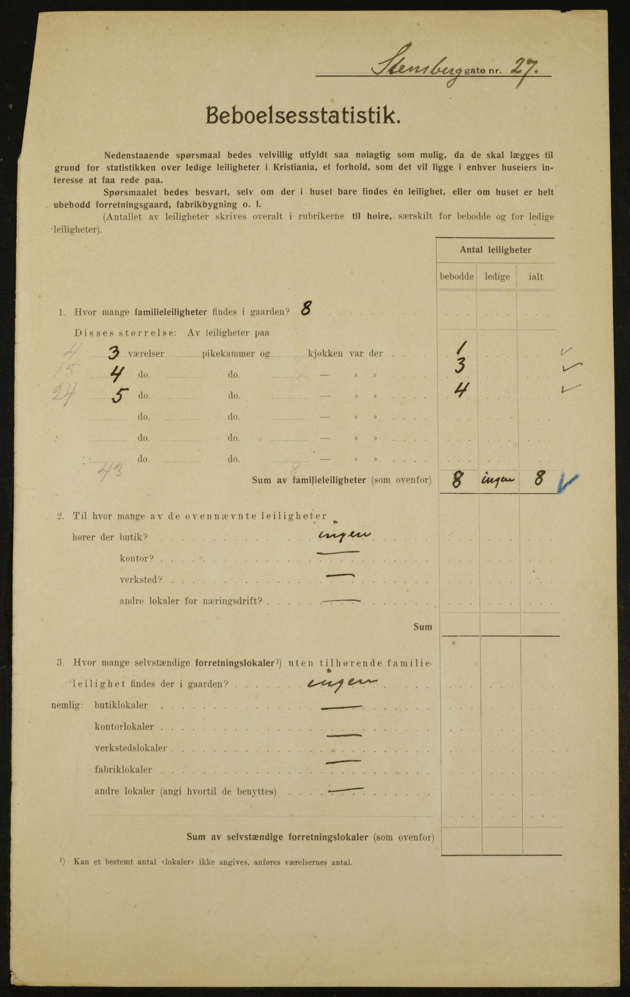 OBA, Municipal Census 1910 for Kristiania, 1910, p. 96684