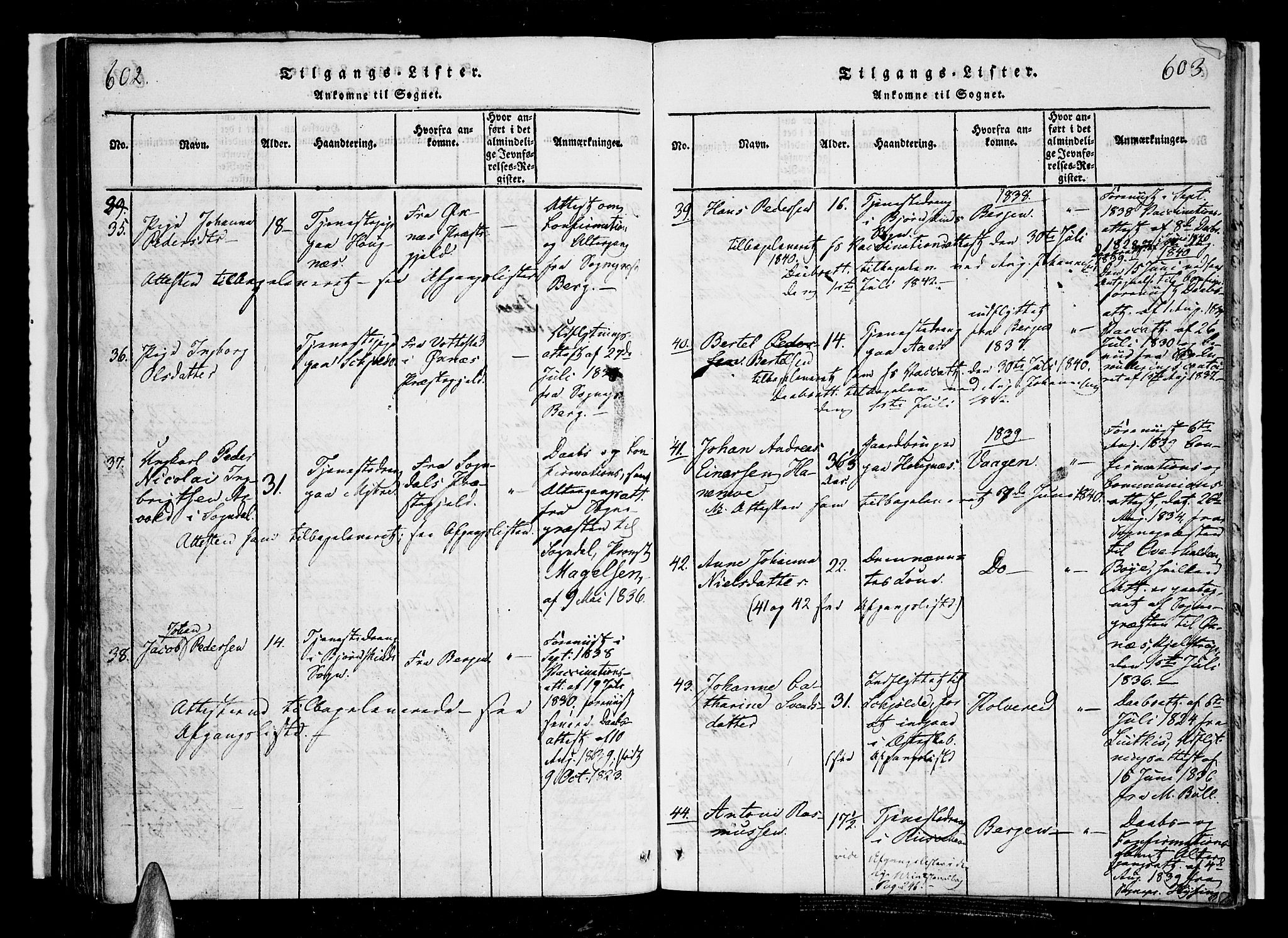 Ministerialprotokoller, klokkerbøker og fødselsregistre - Nordland, AV/SAT-A-1459/897/L1395: Parish register (official) no. 897A03, 1820-1841, p. 602-603