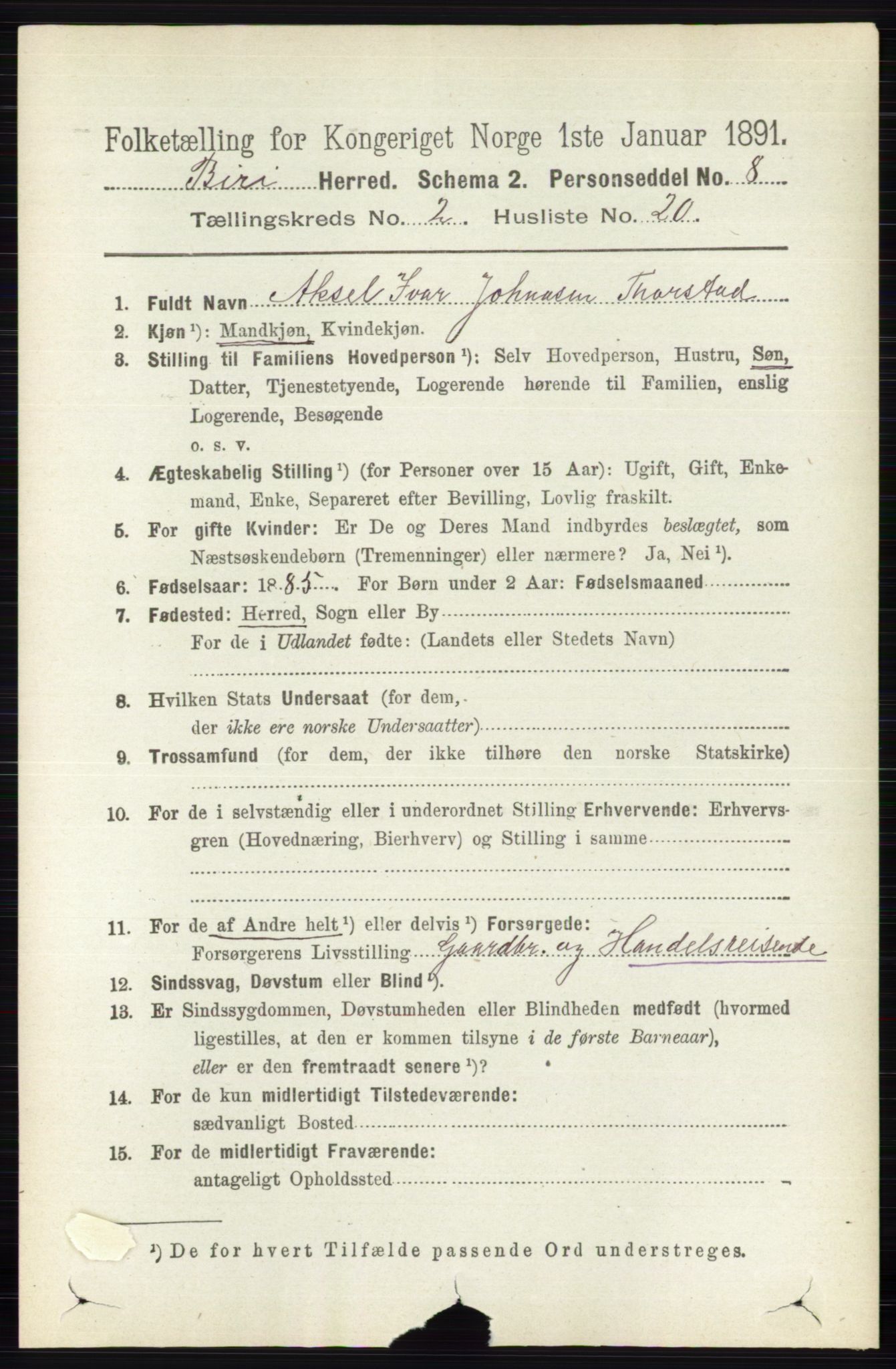 RA, 1891 census for 0525 Biri, 1891, p. 613