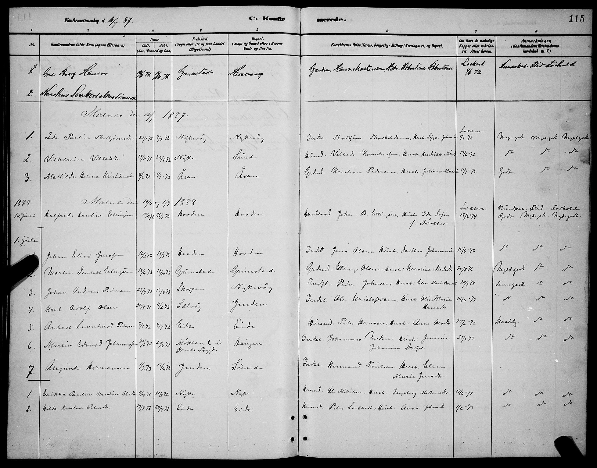 Ministerialprotokoller, klokkerbøker og fødselsregistre - Nordland, AV/SAT-A-1459/892/L1325: Parish register (copy) no. 892C02, 1878-1896, p. 115