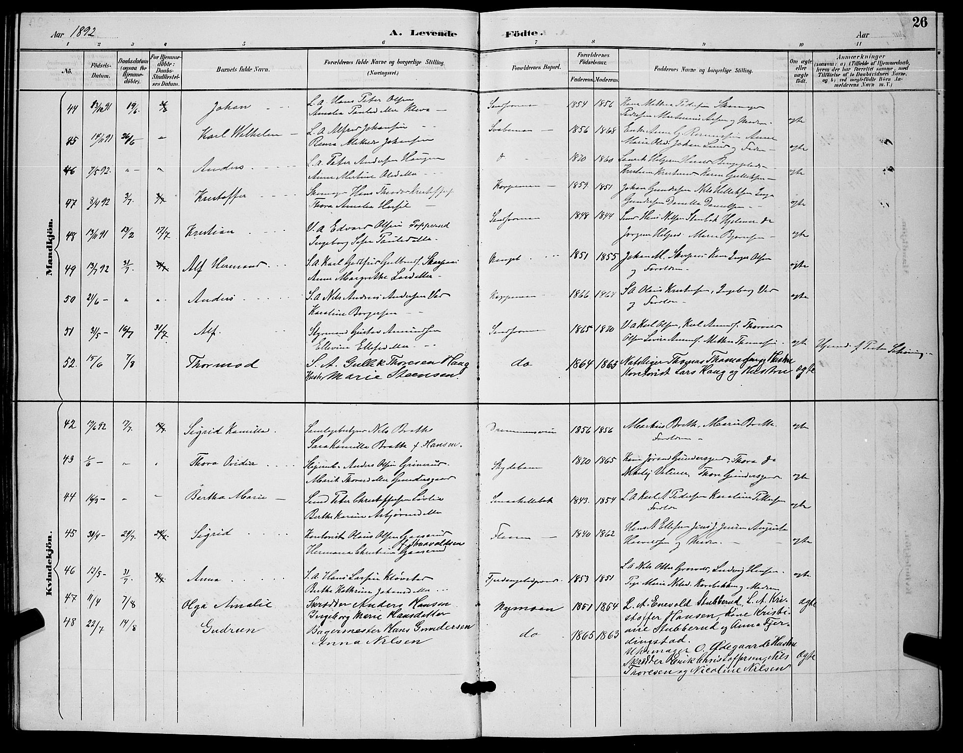 Kongsberg kirkebøker, AV/SAKO-A-22/G/Ga/L0006: Parish register (copy) no. 6, 1890-1901, p. 26