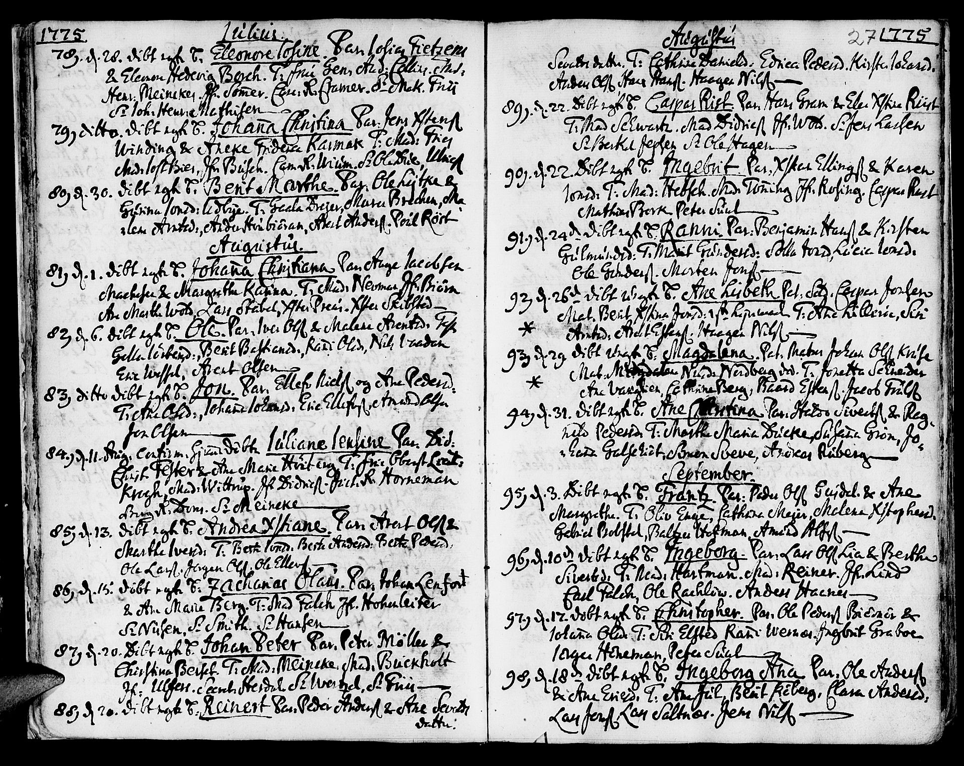Ministerialprotokoller, klokkerbøker og fødselsregistre - Sør-Trøndelag, SAT/A-1456/601/L0039: Parish register (official) no. 601A07, 1770-1819, p. 27