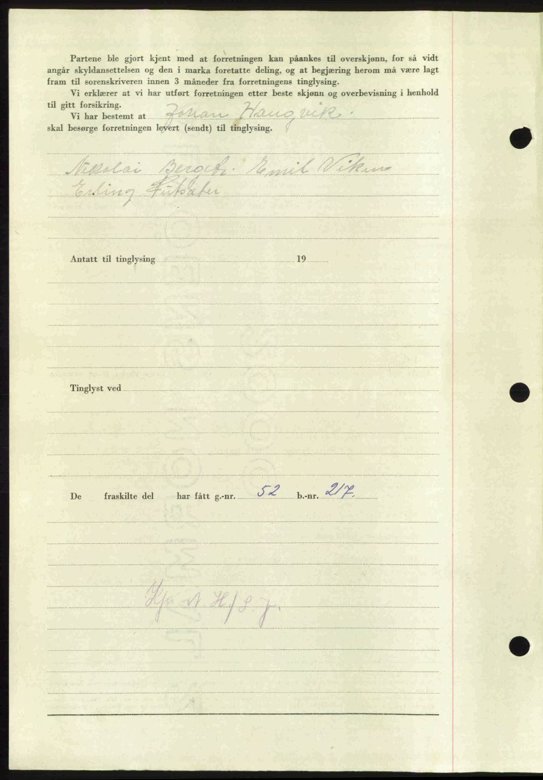 Nordmøre sorenskriveri, AV/SAT-A-4132/1/2/2Ca: Mortgage book no. A106, 1947-1947, Diary no: : 2843/1947