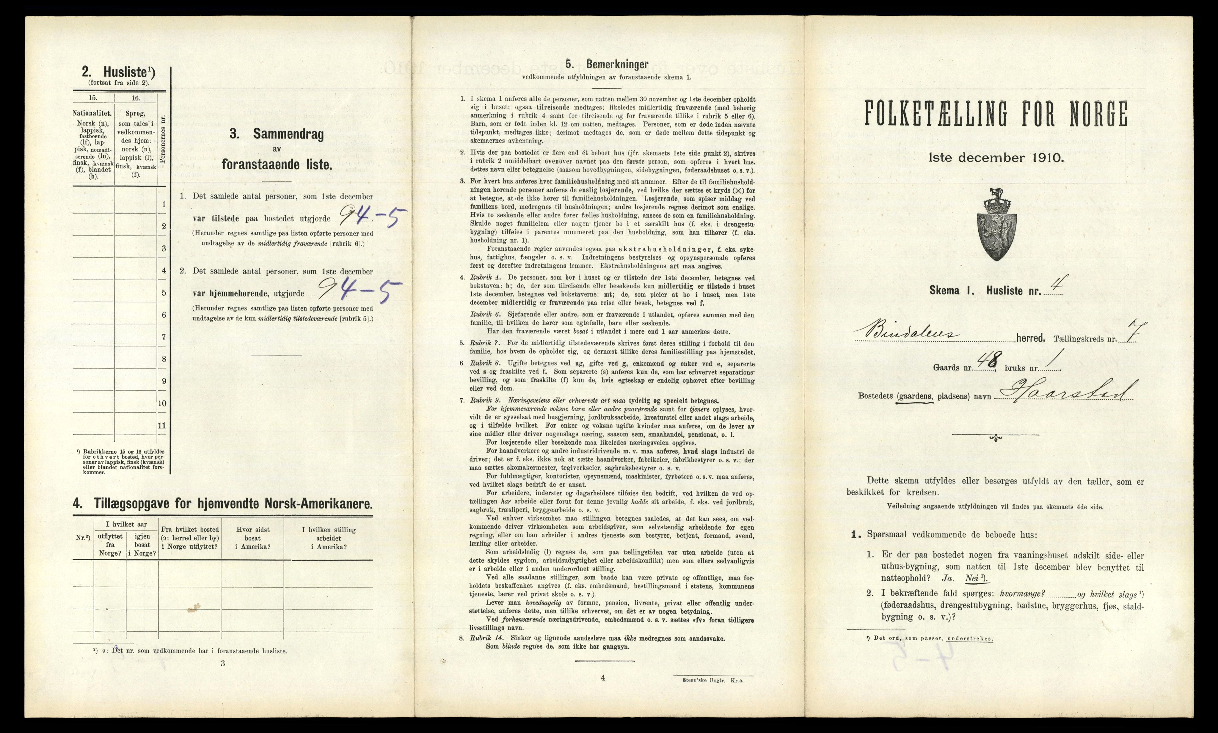 RA, 1910 census for Bindal, 1910, p. 654