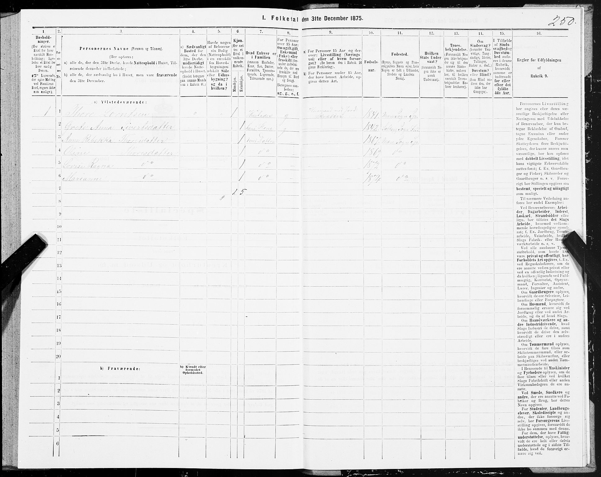 SAT, 1875 census for 1731P Sparbu, 1875, p. 1250