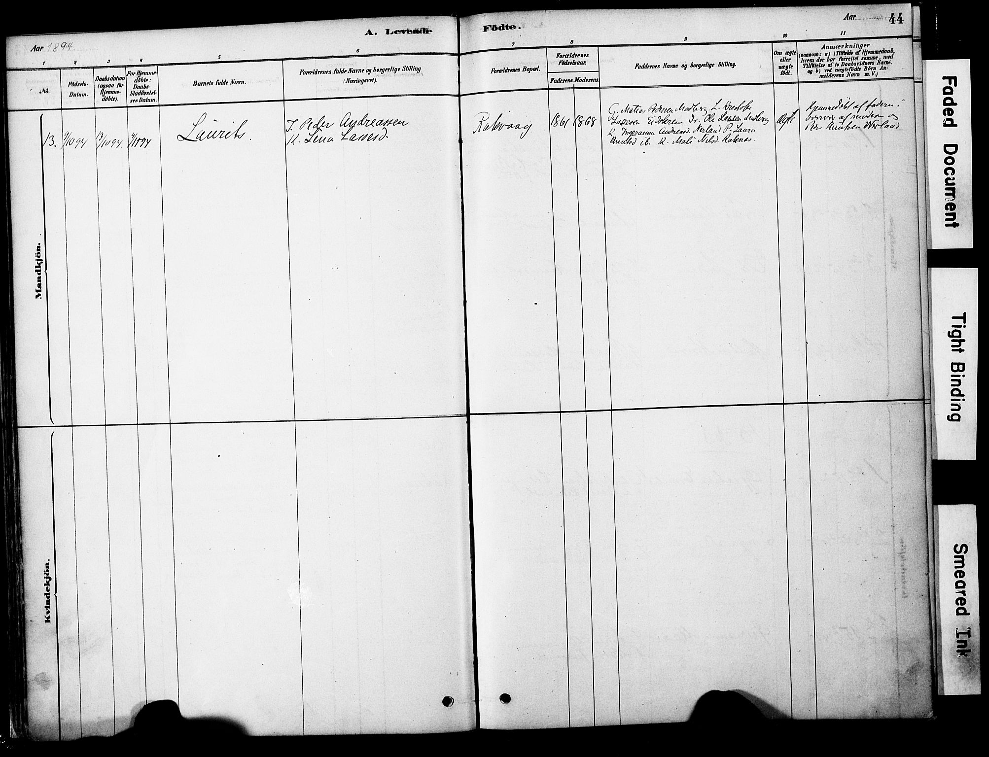 Ministerialprotokoller, klokkerbøker og fødselsregistre - Møre og Romsdal, SAT/A-1454/563/L0736: Parish register (official) no. 563A01, 1878-1903, p. 44