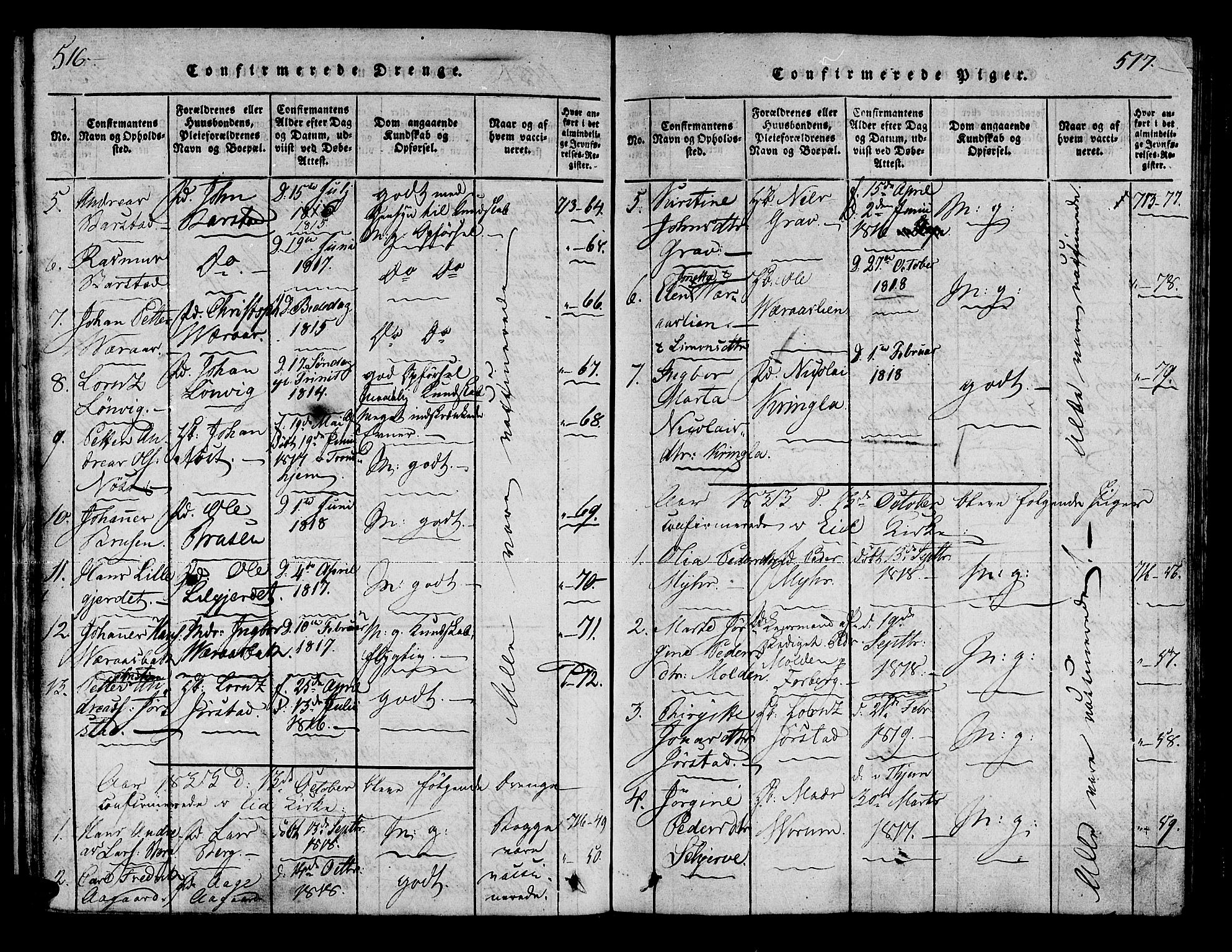 Ministerialprotokoller, klokkerbøker og fødselsregistre - Nord-Trøndelag, SAT/A-1458/722/L0217: Parish register (official) no. 722A04, 1817-1842, p. 516-517
