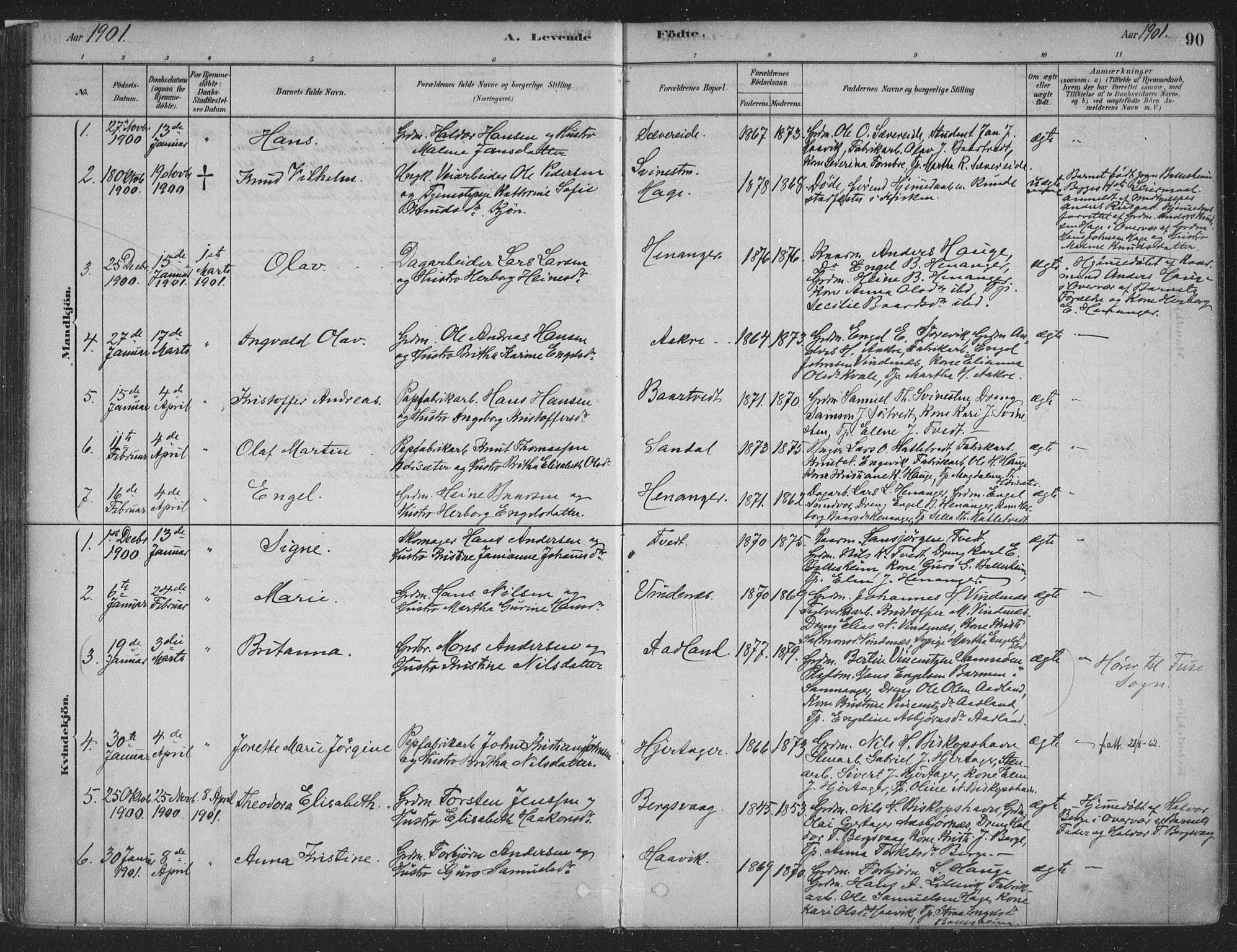Fusa sokneprestembete, SAB/A-75401/H/Haa: Parish register (official) no. D 1, 1880-1938, p. 90