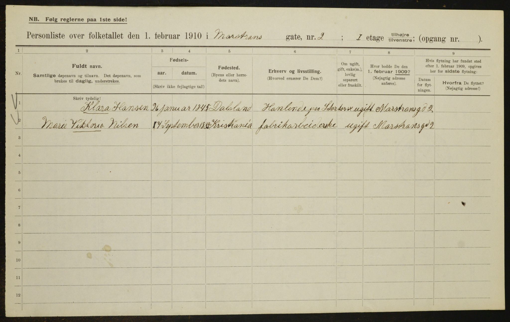 OBA, Municipal Census 1910 for Kristiania, 1910, p. 62560