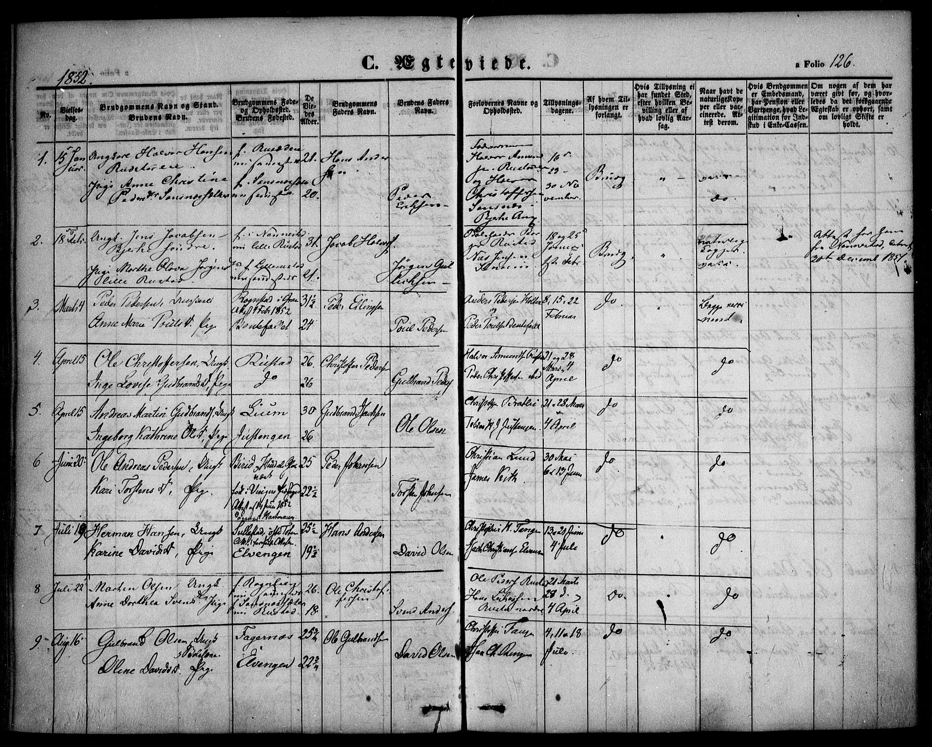 Hurdal prestekontor Kirkebøker, AV/SAO-A-10889/F/Fa/L0005: Parish register (official) no. I 5, 1846-1859, p. 126