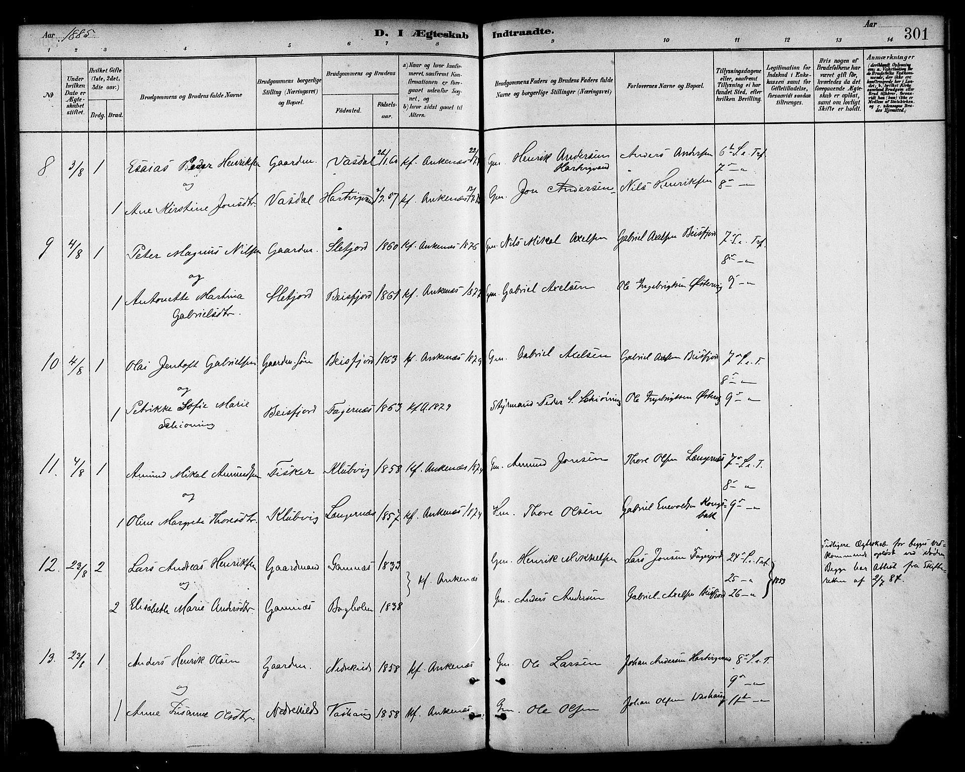 Ministerialprotokoller, klokkerbøker og fødselsregistre - Nordland, AV/SAT-A-1459/866/L0938: Parish register (official) no. 866A01, 1879-1893, p. 301