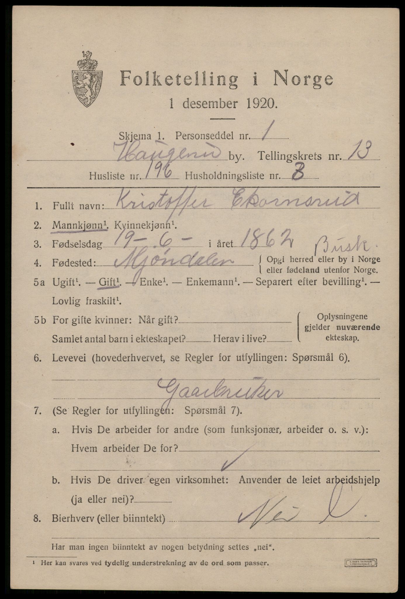 SAST, 1920 census for Haugesund, 1920, p. 45065