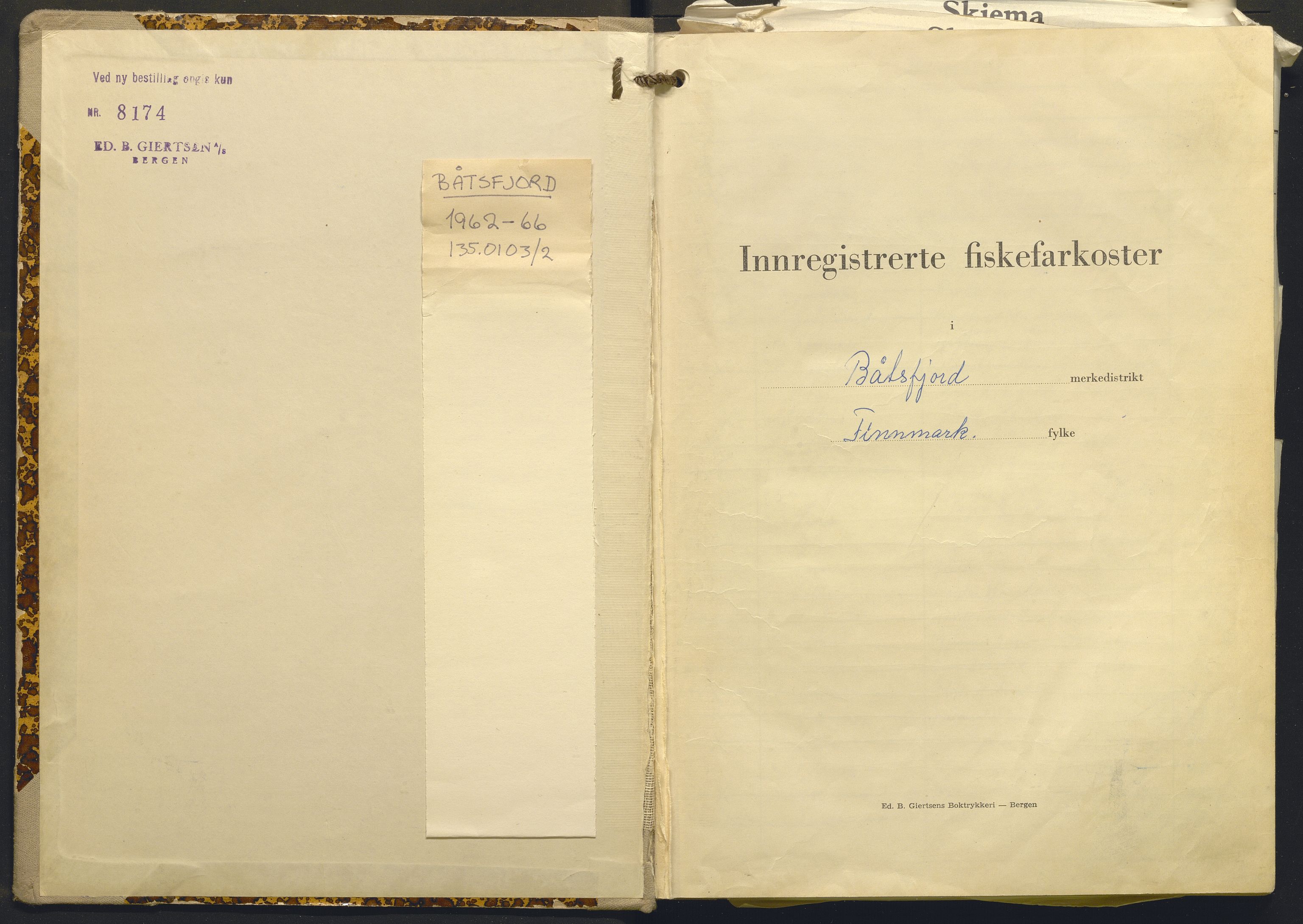 Fiskeridirektoratet - 1 Adm. ledelse - 13 Båtkontoret, AV/SAB-A-2003/I/Ia/Ia.a/L0009: 135.0103/2 Merkeprotokoll - Båtsfjord, 1962-1966