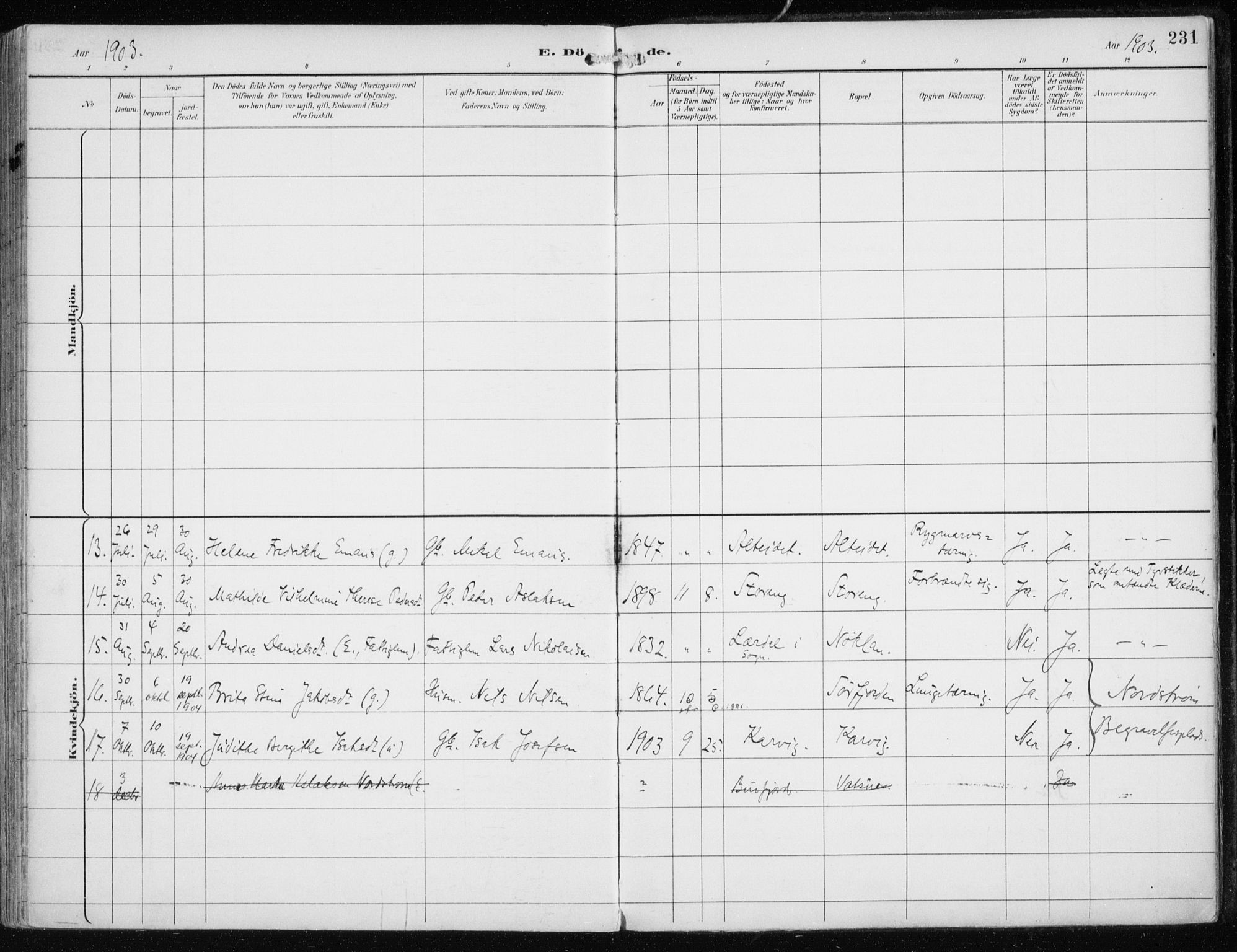 Skjervøy sokneprestkontor, AV/SATØ-S-1300/H/Ha/Haa/L0016kirke: Parish register (official) no. 16, 1892-1908, p. 231