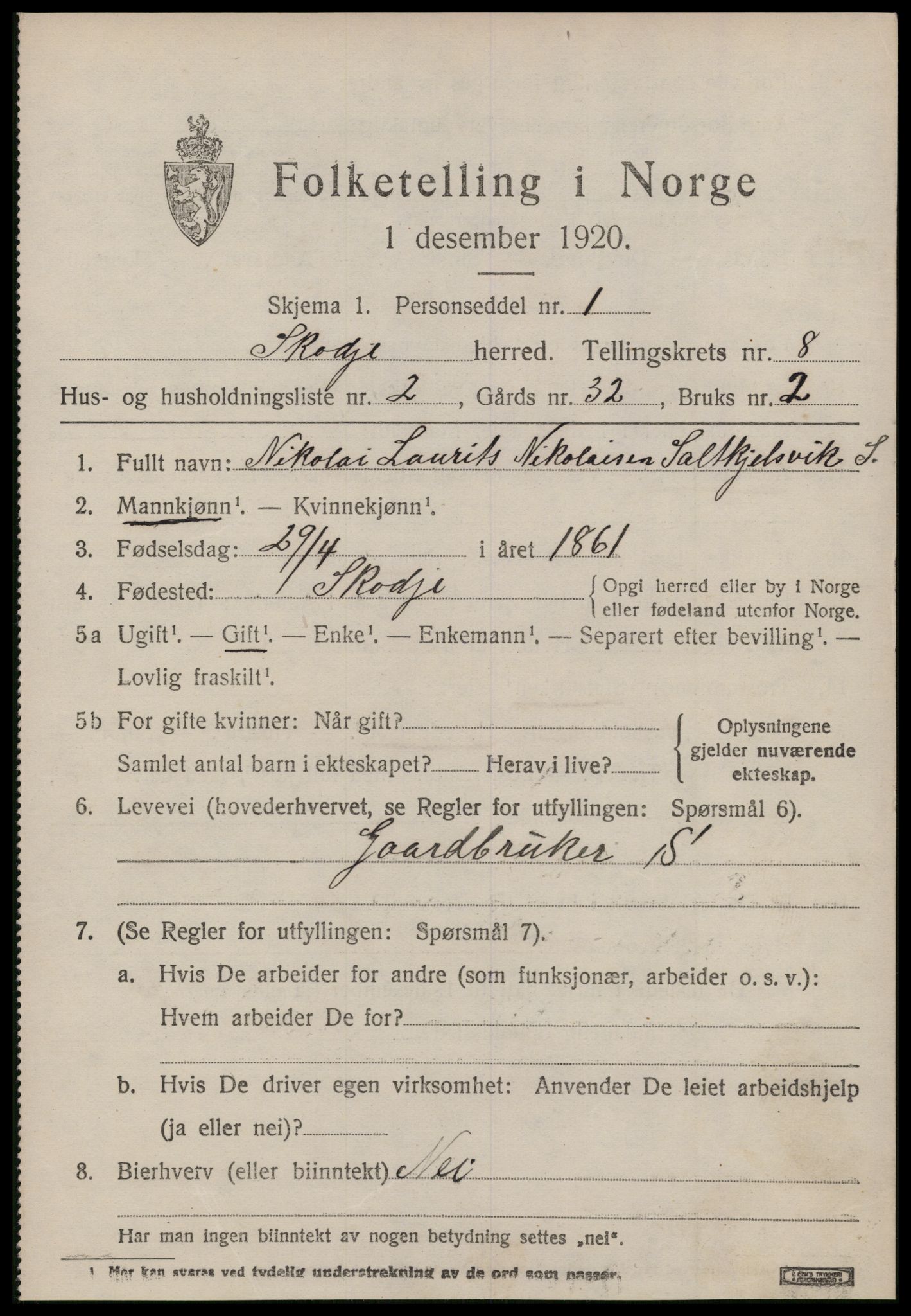 SAT, 1920 census for Skodje, 1920, p. 3477