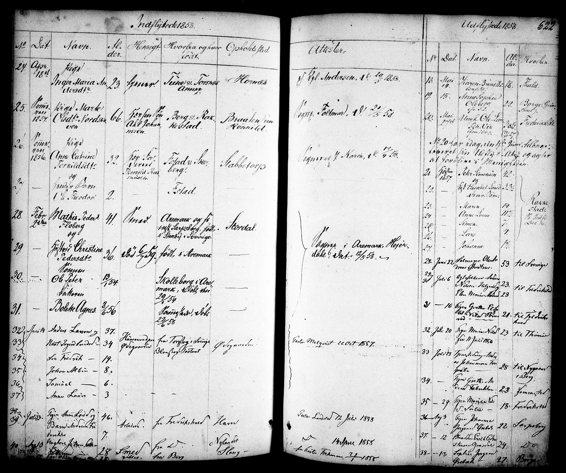Skjeberg prestekontor Kirkebøker, AV/SAO-A-10923/F/Fa/L0006: Parish register (official) no. I 6, 1846-1858, p. 622