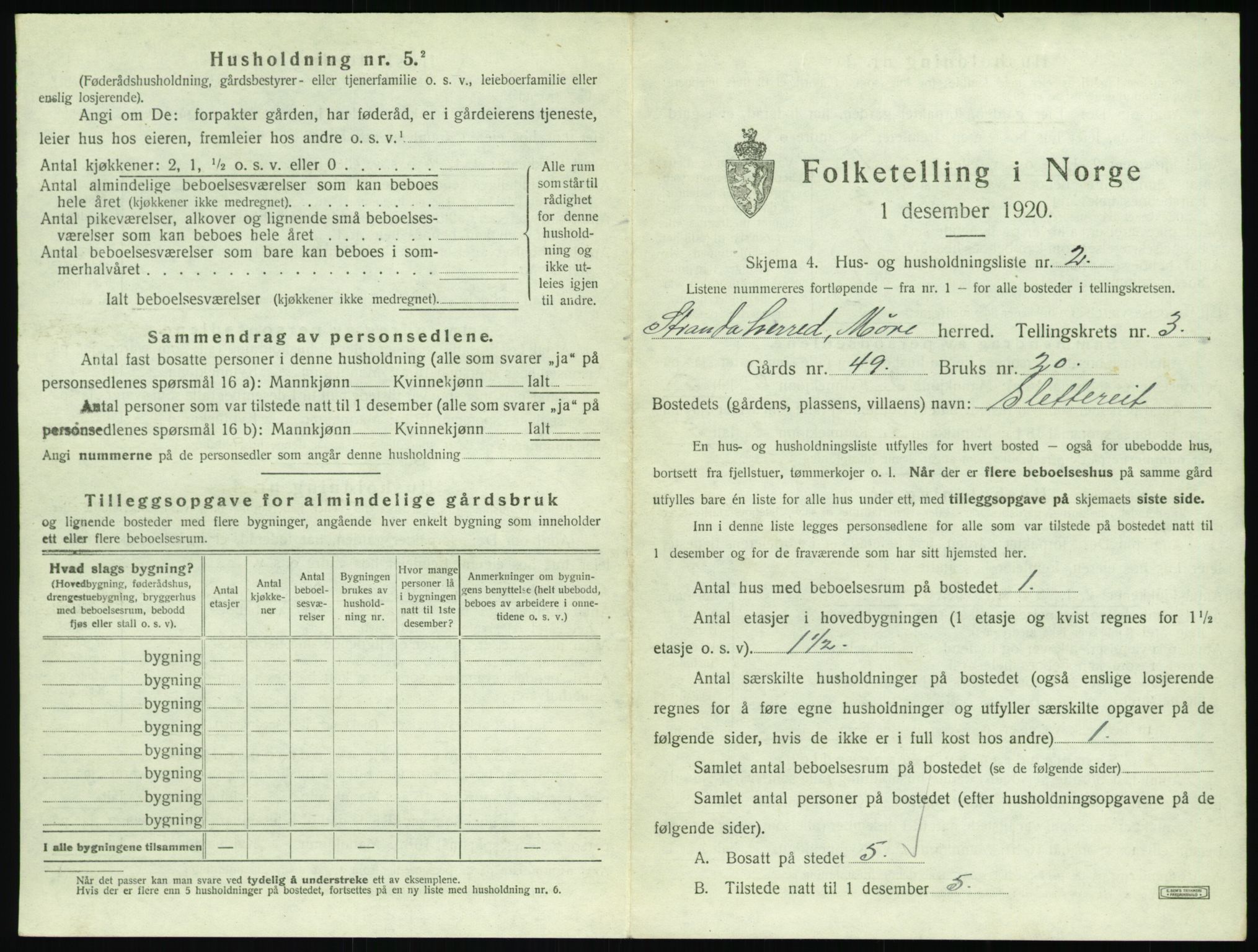 SAT, 1920 census for Stranda, 1920, p. 197