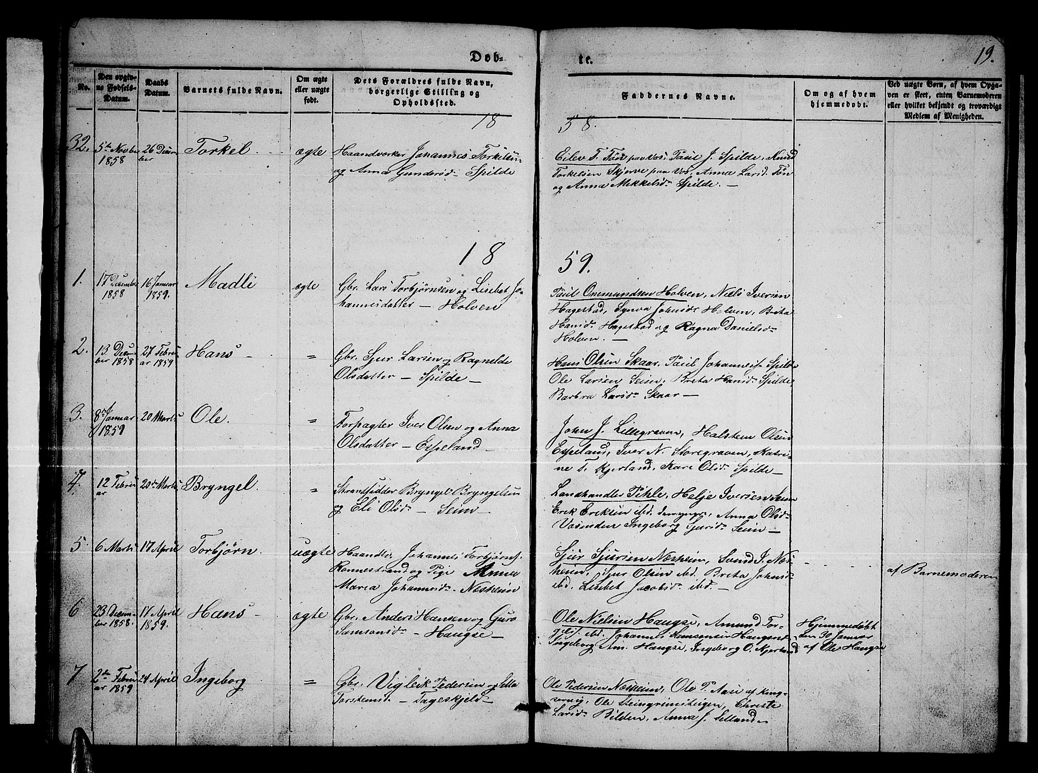 Ulvik sokneprestembete, SAB/A-78801/H/Hab: Parish register (copy) no. B 1, 1855-1868, p. 19