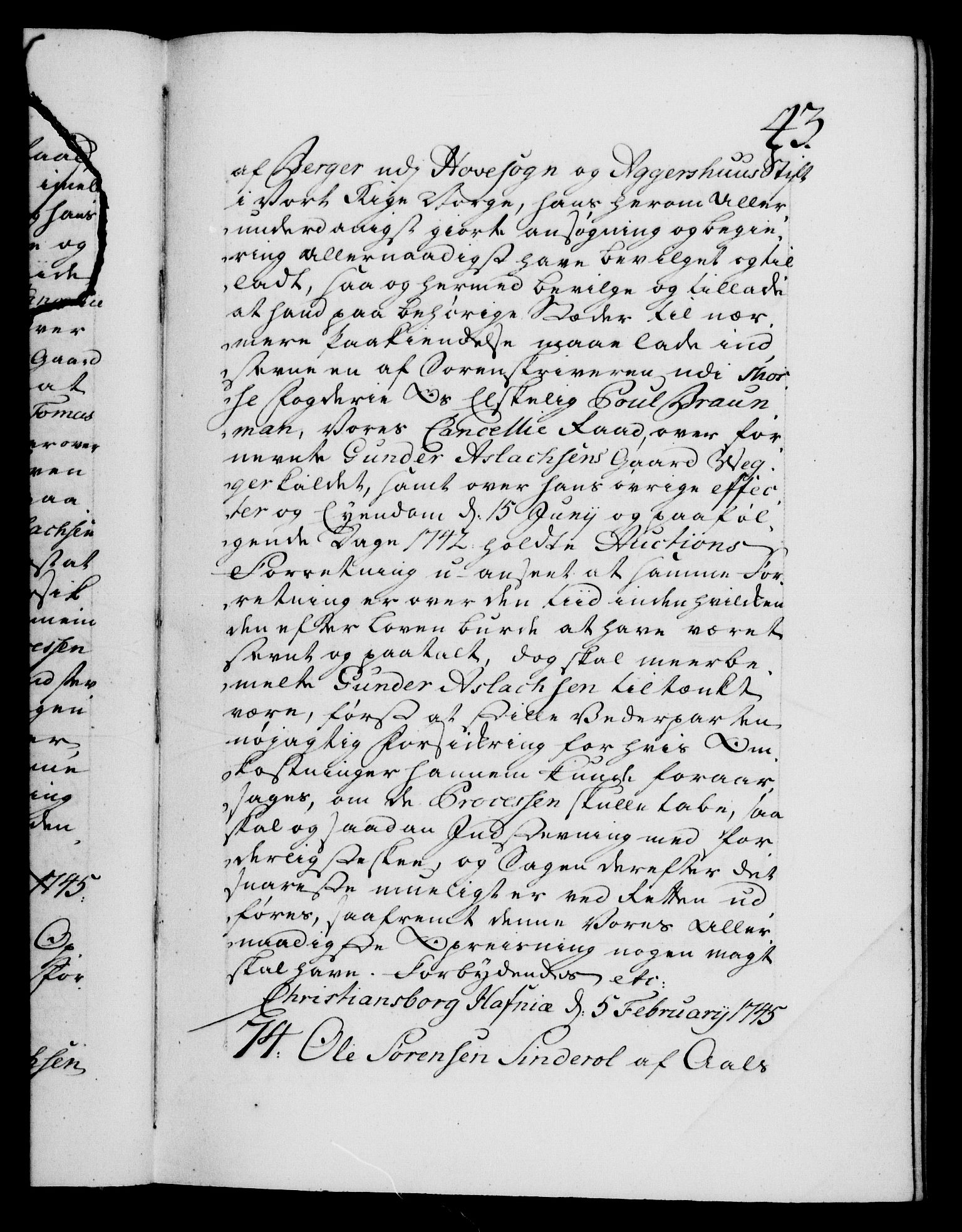 Danske Kanselli 1572-1799, AV/RA-EA-3023/F/Fc/Fca/Fcaa/L0034: Norske registre, 1745-1746, p. 43a