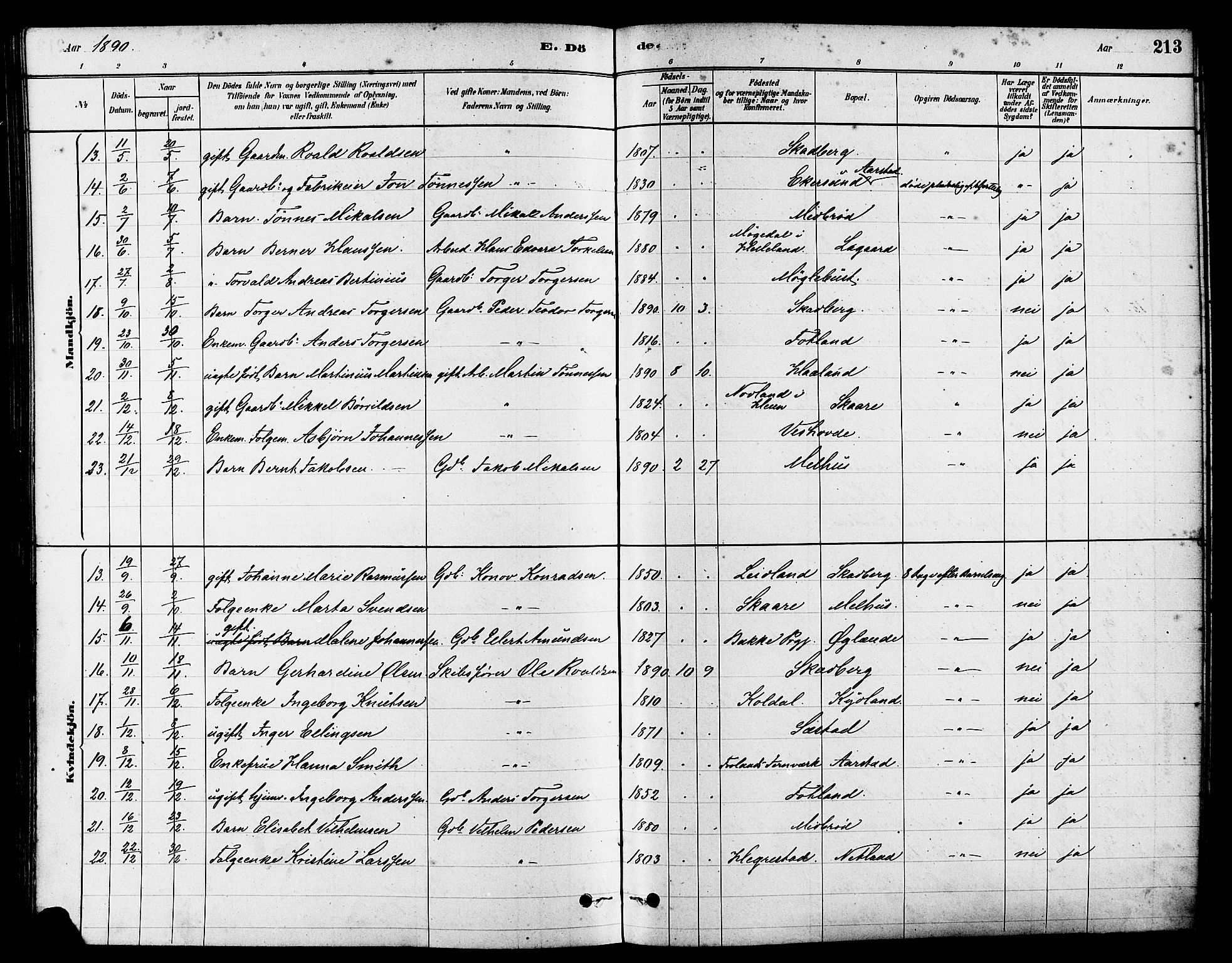 Eigersund sokneprestkontor, AV/SAST-A-101807/S08/L0017: Parish register (official) no. A 14, 1879-1892, p. 213