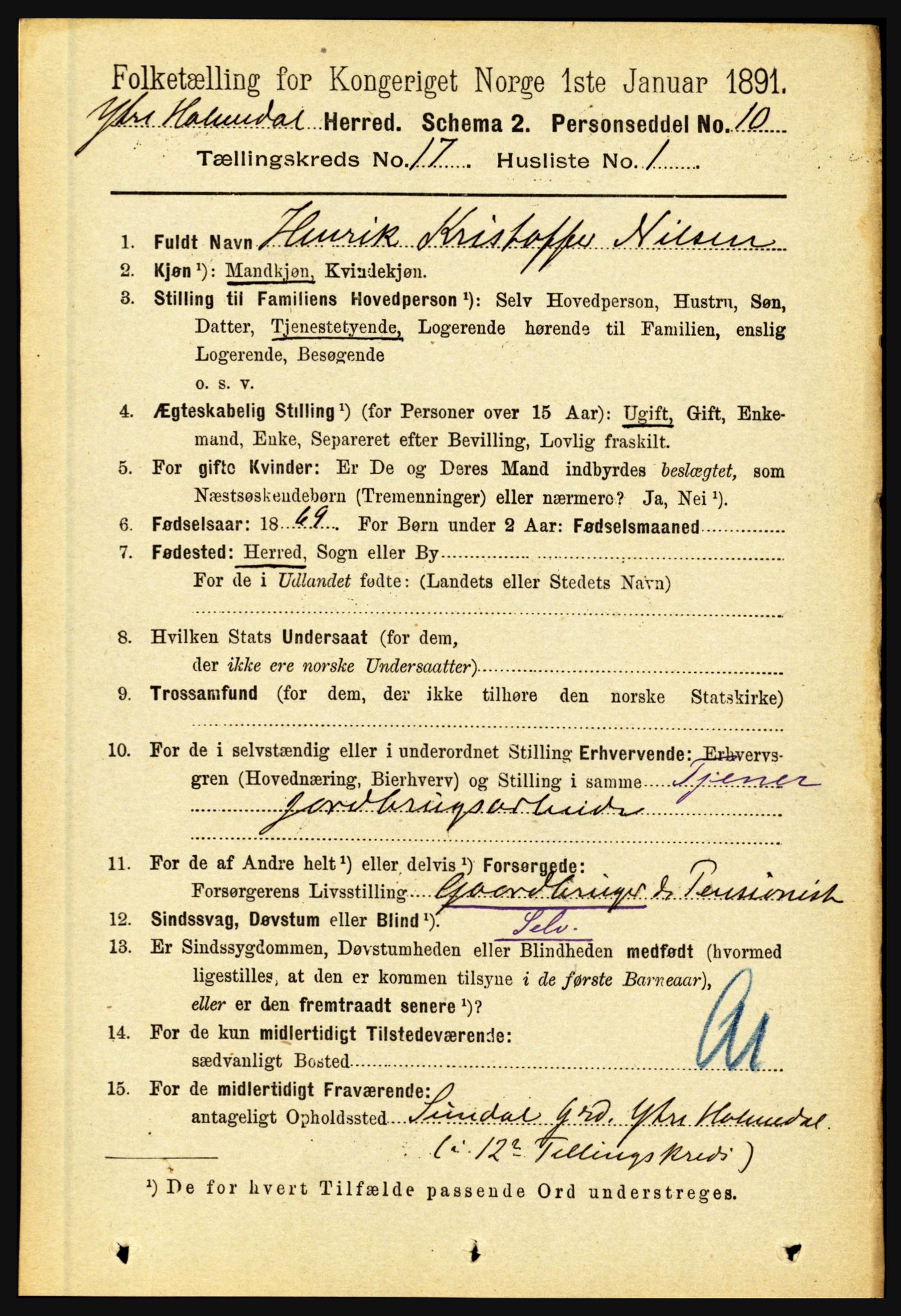 RA, 1891 census for 1429 Ytre Holmedal, 1891, p. 4436