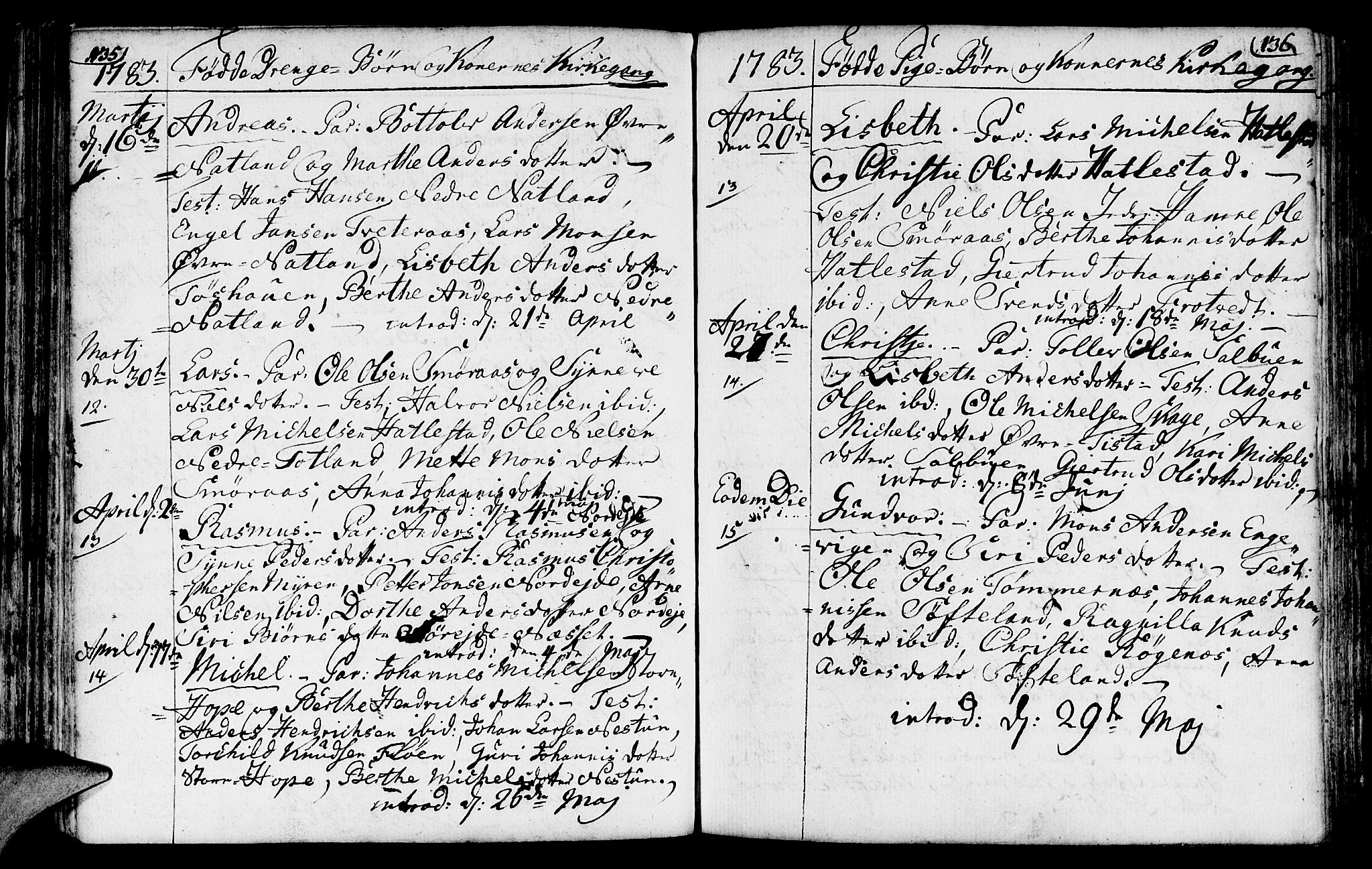 Fana Sokneprestembete, AV/SAB-A-75101/H/Haa/Haaa/L0005: Parish register (official) no. A 5, 1773-1799, p. 135-136