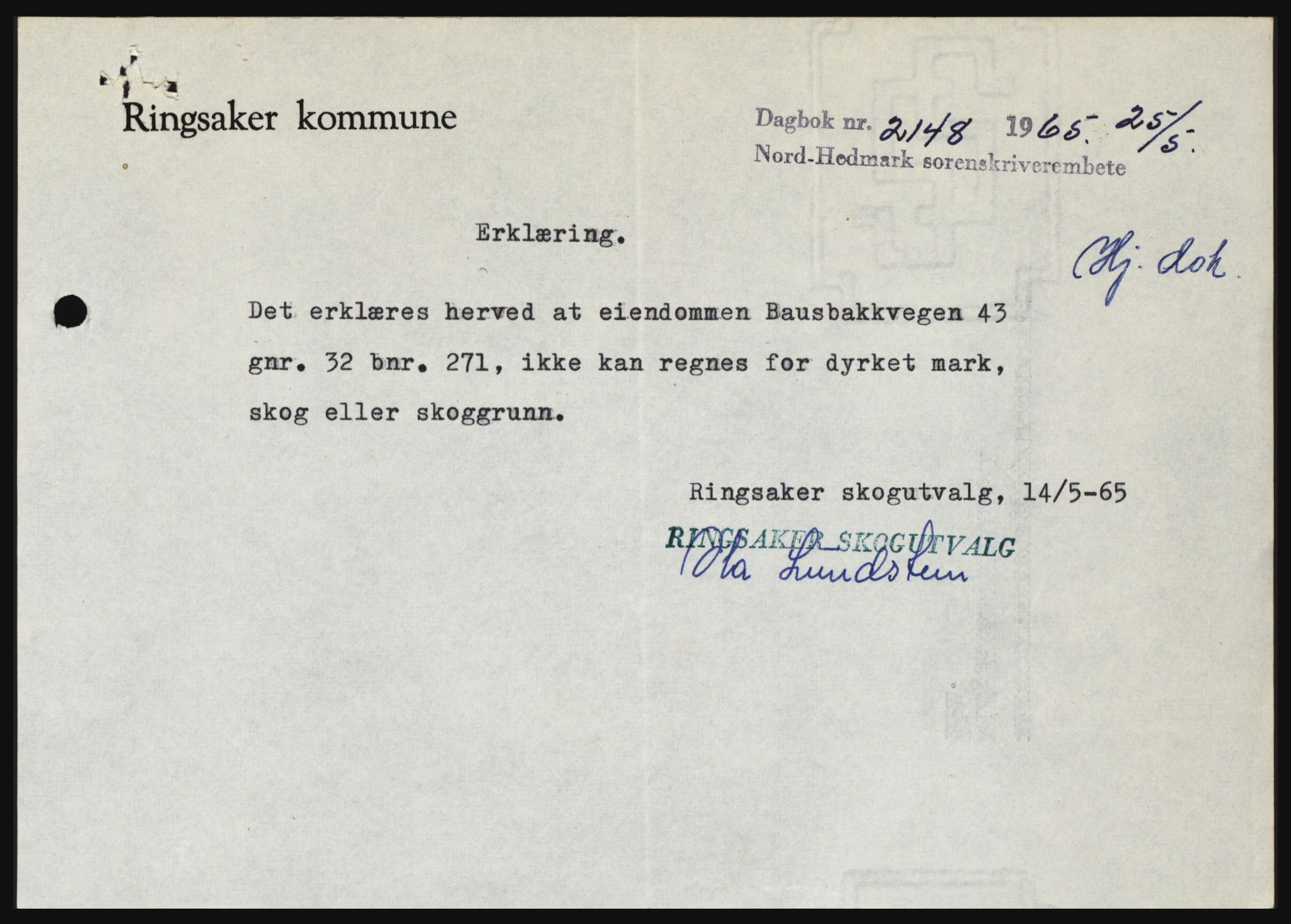 Nord-Hedmark sorenskriveri, AV/SAH-TING-012/H/Hc/L0021: Mortgage book no. 21, 1964-1965, Diary no: : 2148/1965