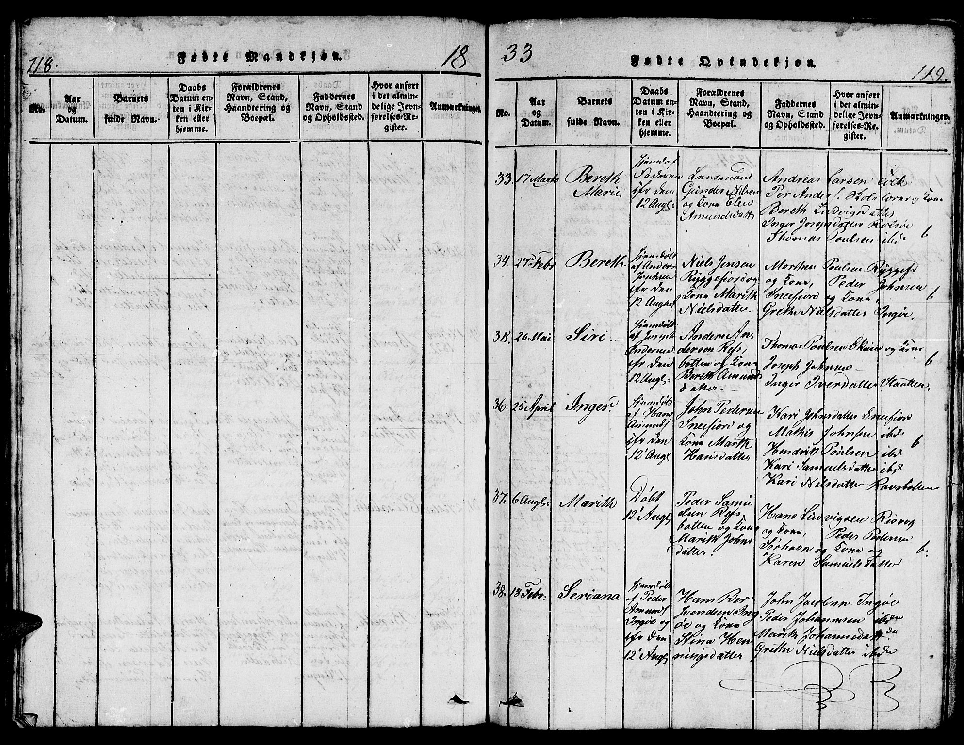 Hammerfest sokneprestkontor, AV/SATØ-S-1347/H/Hb/L0001.klokk: Parish register (copy) no. 1, 1822-1850, p. 118-119