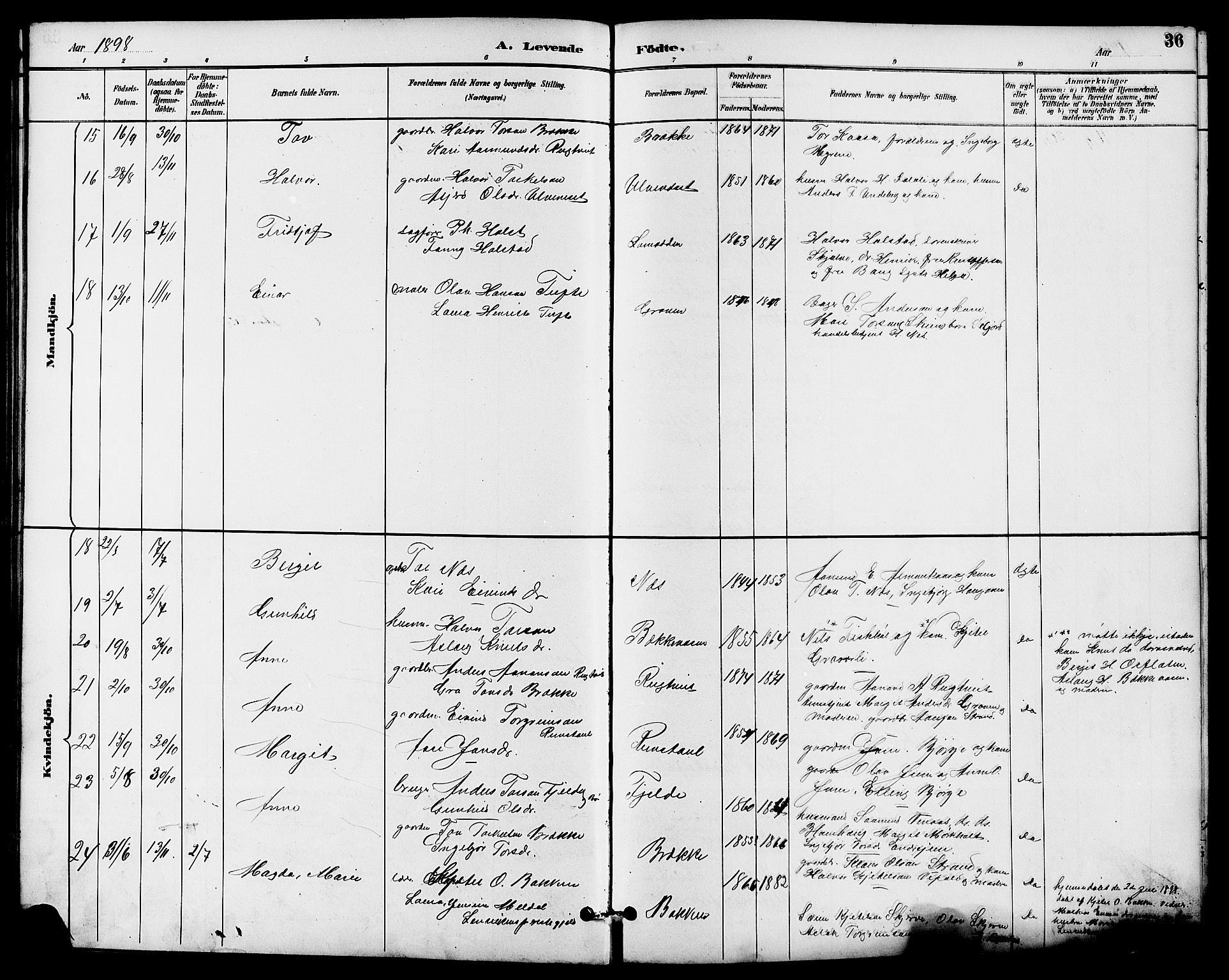 Seljord kirkebøker, SAKO/A-20/G/Ga/L0005: Parish register (copy) no. I 5, 1887-1914, p. 36