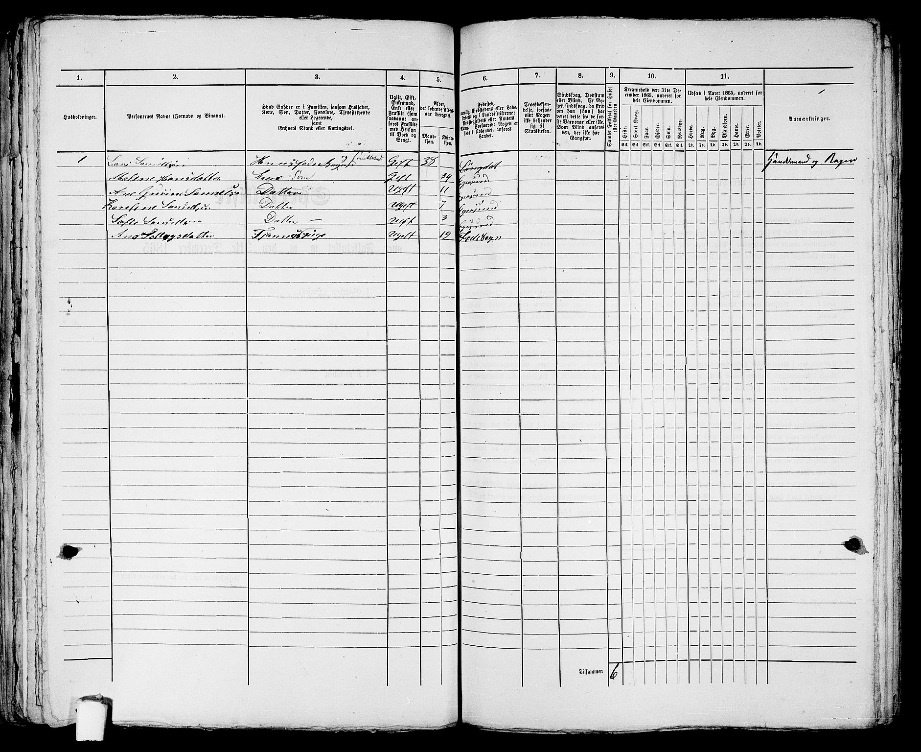 RA, 1865 census for Eigersund parish, Egersund town, 1865, p. 251