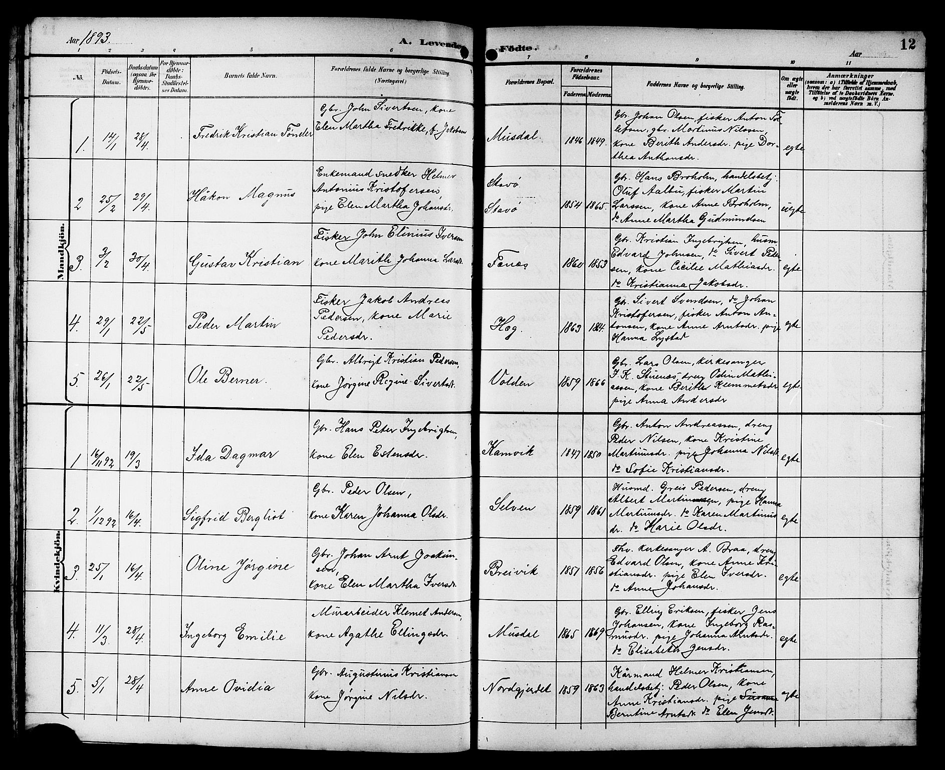 Ministerialprotokoller, klokkerbøker og fødselsregistre - Sør-Trøndelag, SAT/A-1456/662/L0757: Parish register (copy) no. 662C02, 1892-1918, p. 12
