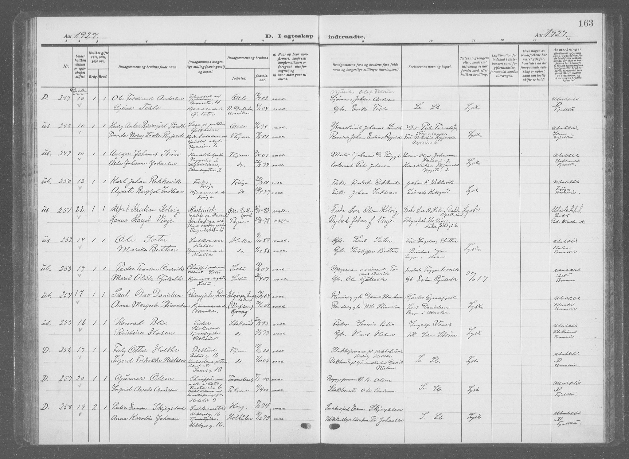 Ministerialprotokoller, klokkerbøker og fødselsregistre - Sør-Trøndelag, AV/SAT-A-1456/601/L0098: Parish register (copy) no. 601C16, 1921-1934, p. 163