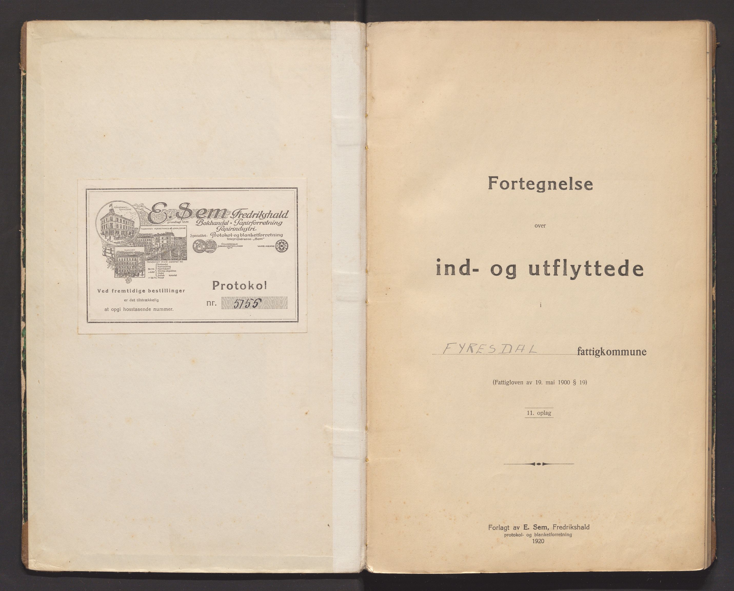 Fyresdal lensmannskontor, SAKO/A-554/O/Oa/L0002: Protokoll over inn- og utflyttede, 1922-1943