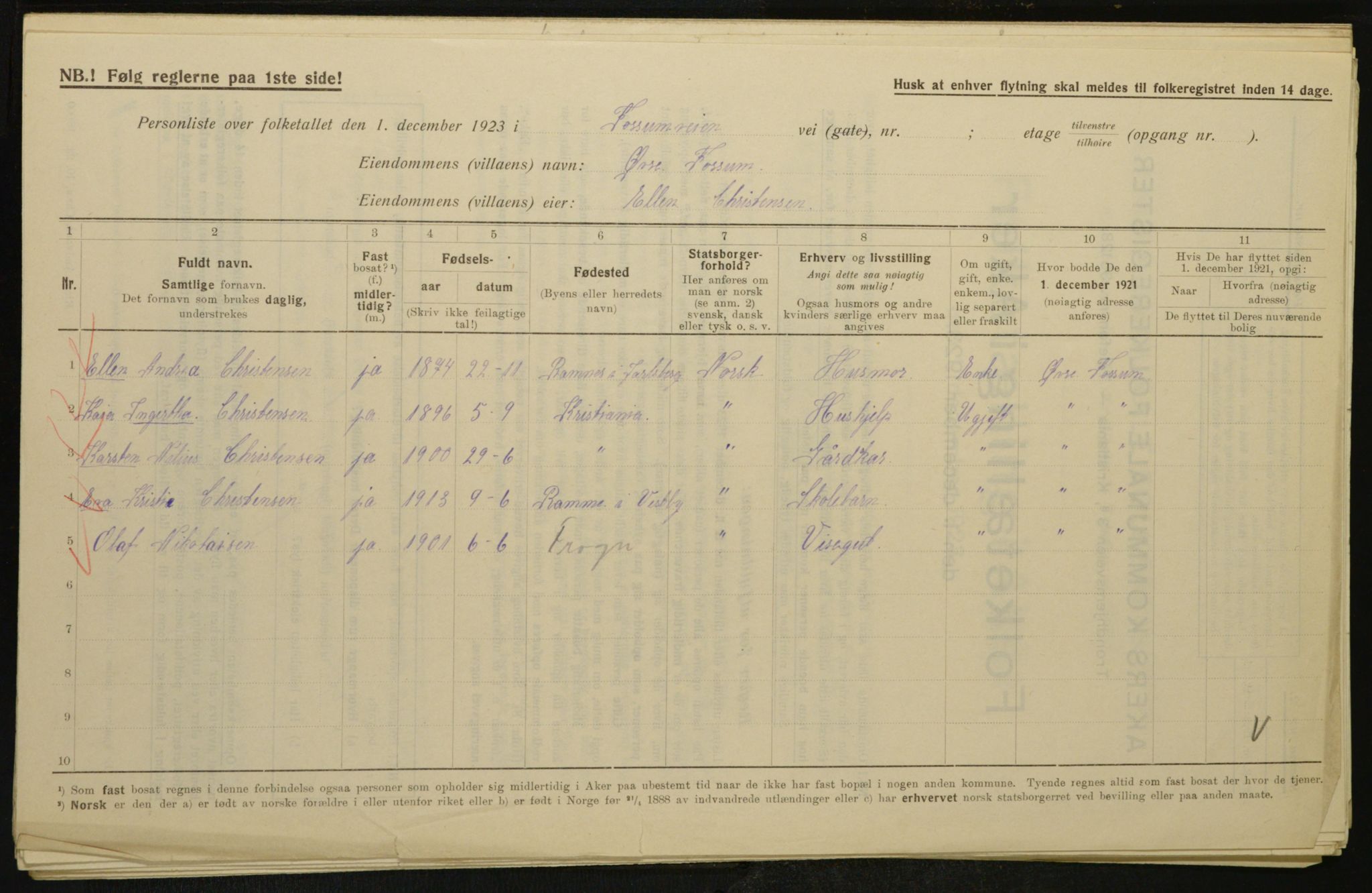 , Municipal Census 1923 for Aker, 1923, p. 23919