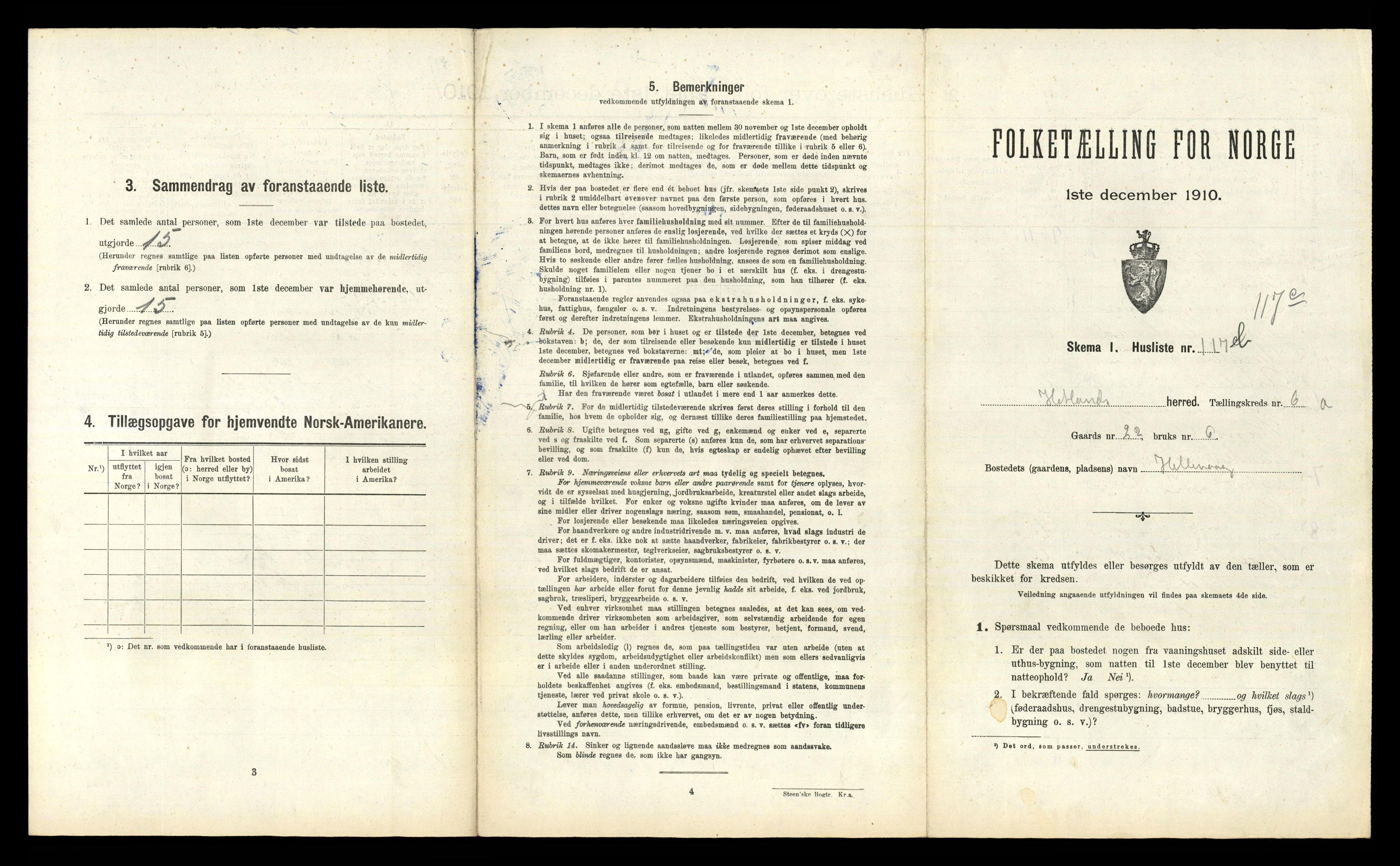 RA, 1910 census for Hetland, 1910, p. 1153