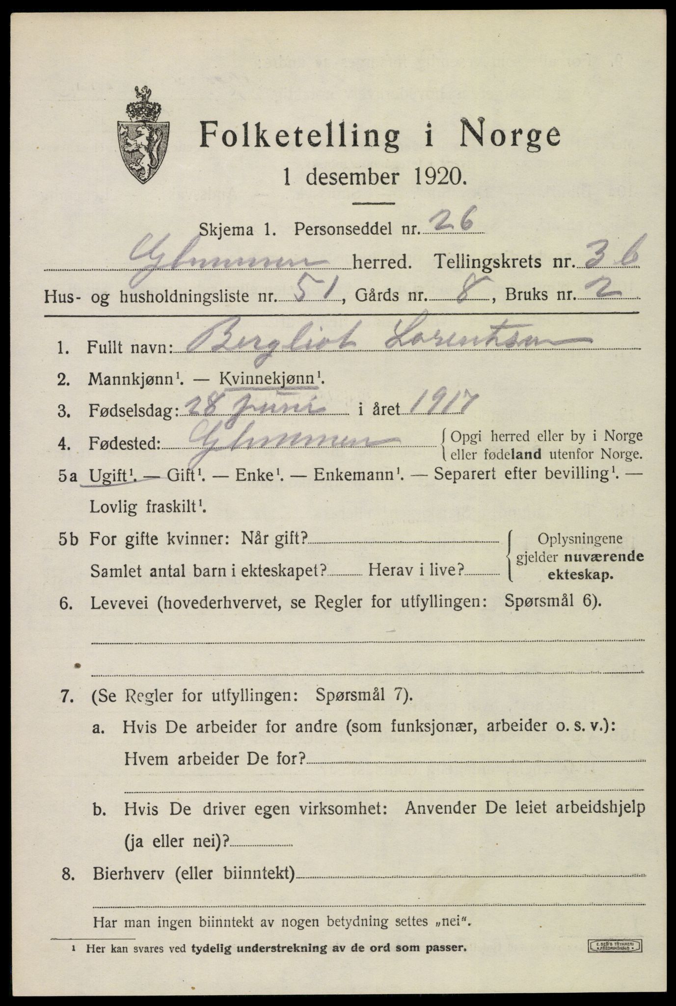 SAO, 1920 census for Glemmen, 1920, p. 10025