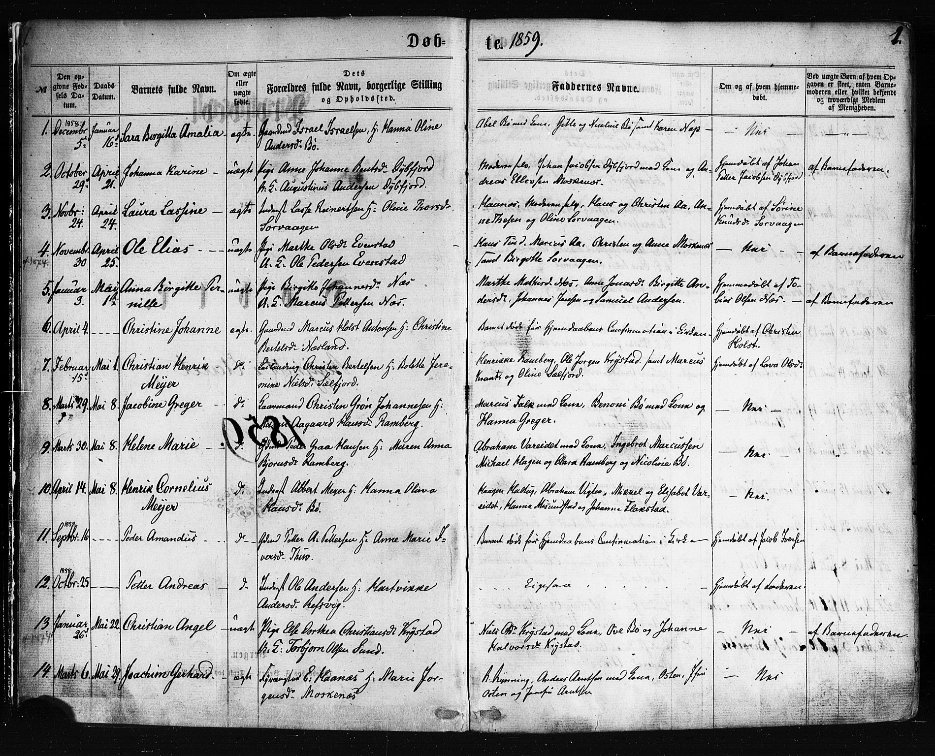 Ministerialprotokoller, klokkerbøker og fødselsregistre - Nordland, SAT/A-1459/885/L1203: Parish register (official) no. 885A04, 1859-1877, p. 1b