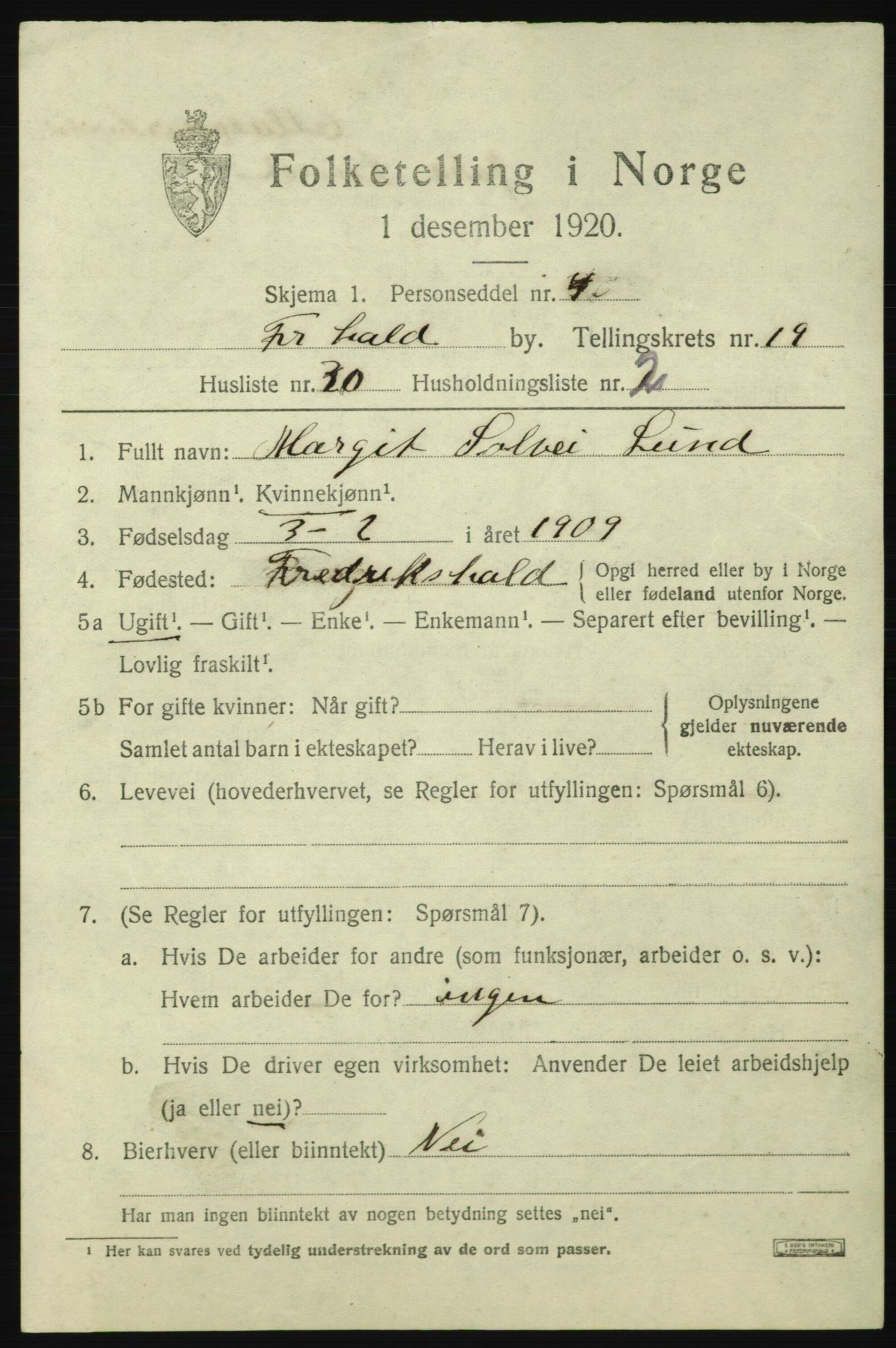SAO, 1920 census for Fredrikshald, 1920, p. 28988