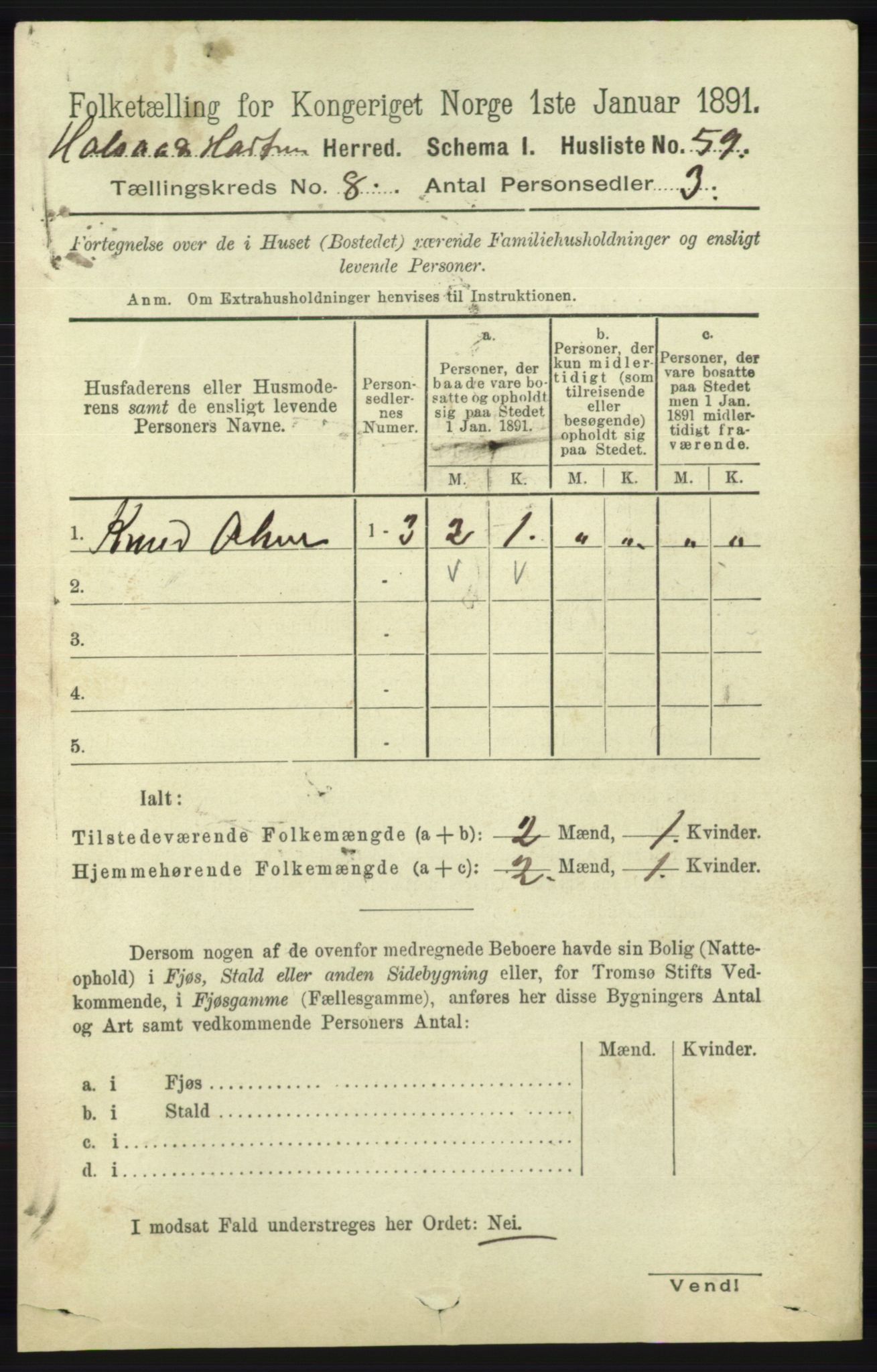 RA, 1891 census for 1019 Halse og Harkmark, 1891, p. 3249